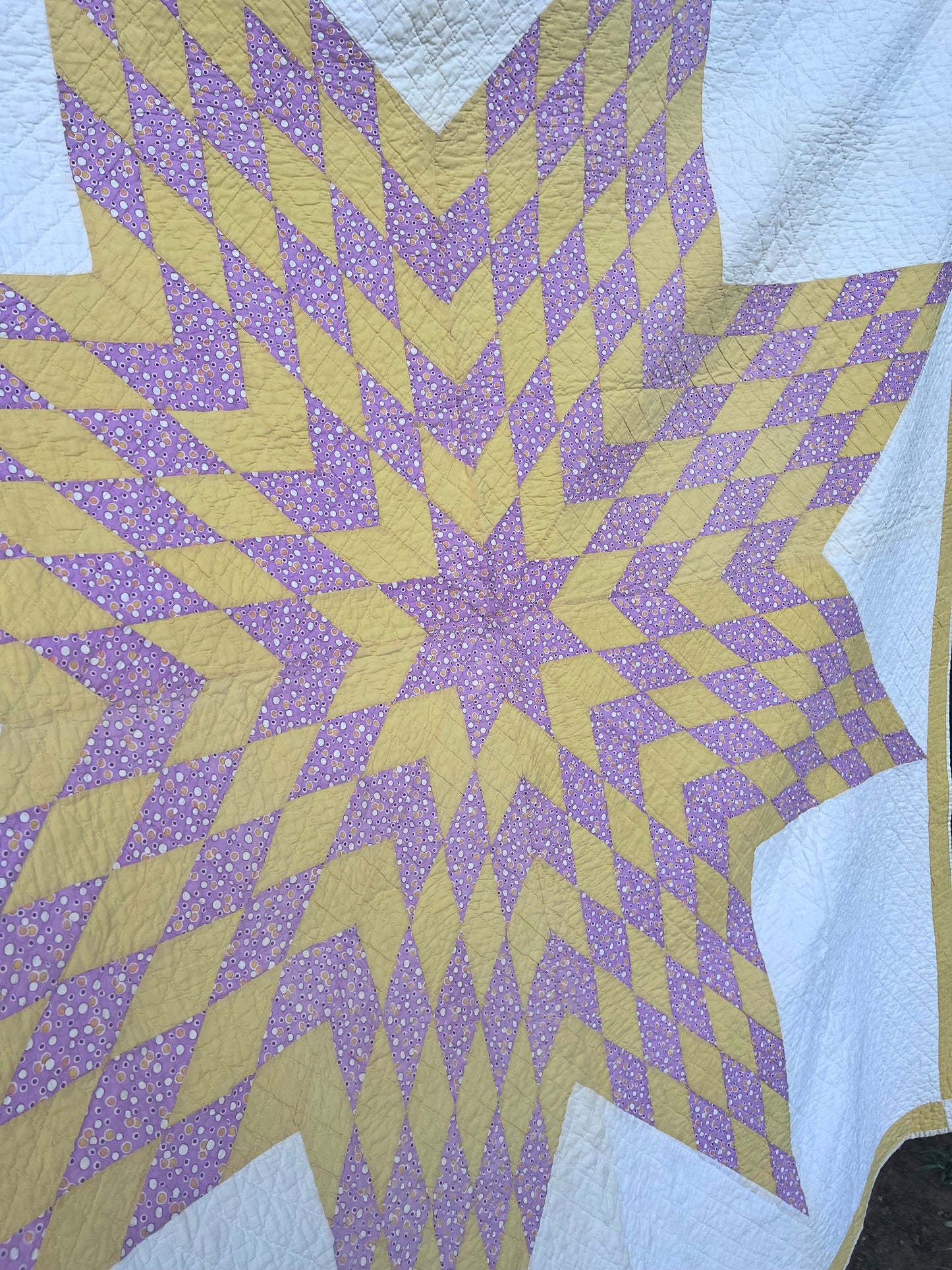 Glorious lone star, a beautiful butter yellow and lavender purple combination antique quilt