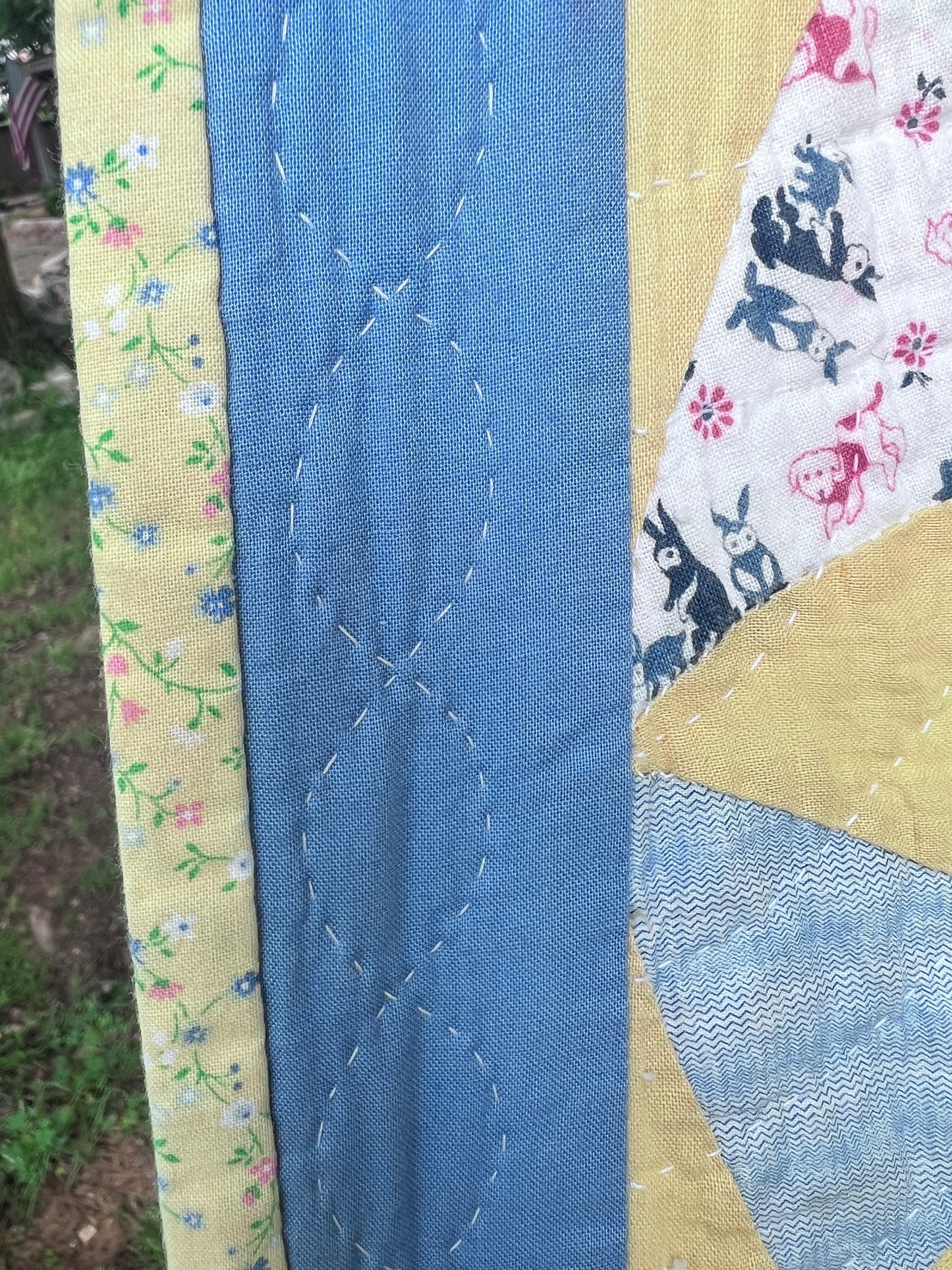 A variation of a Kaleidoscope or Star Puzzle Antique quilt in the most glorious pastels.