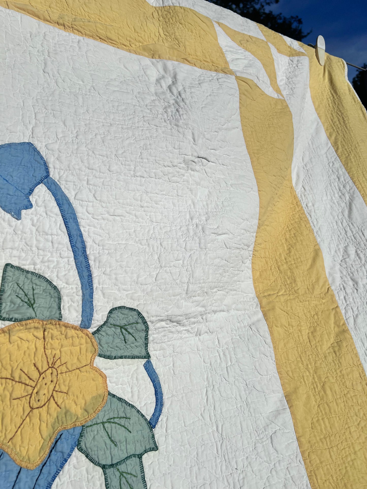 Vintage Applique Back of Flowers Hand Quilted and Appliqued Gorgeous Quilt