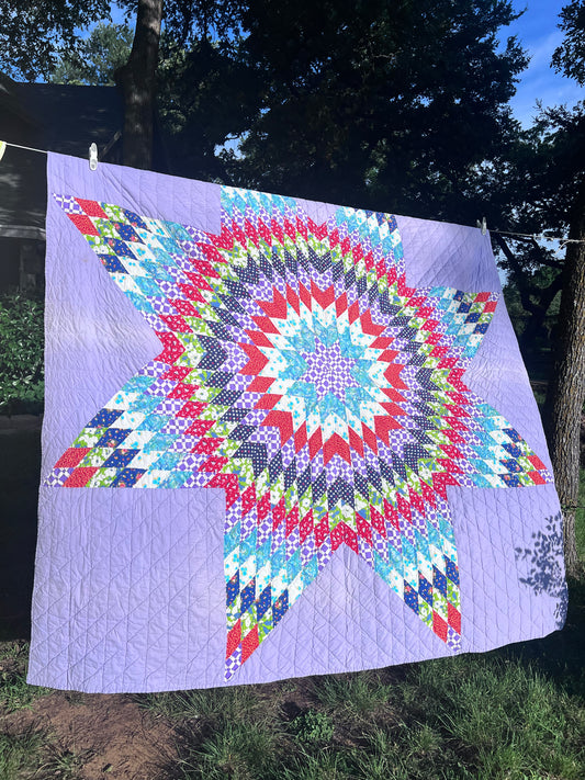 Glorious Vintage Lone Star Quilt, also widely known as a Star of Bethlehem or Morning Sta