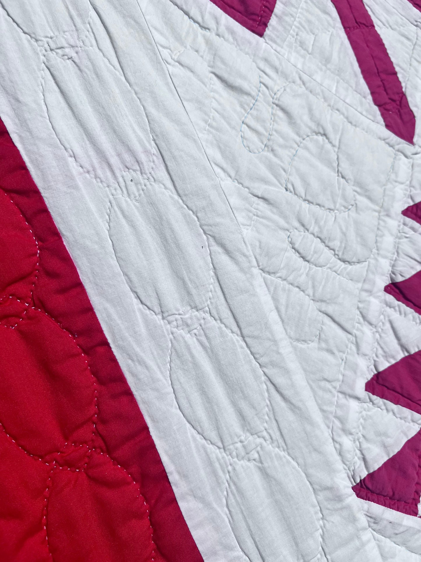 Stunning Pine Tree, Tree of Life Classic Red & White Vintage Quilt with Heart Hand Quilting