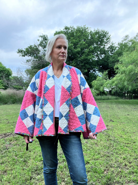 Magenta Hot Pink 9 Patch Quilt Jacket, One Size Fits Most!