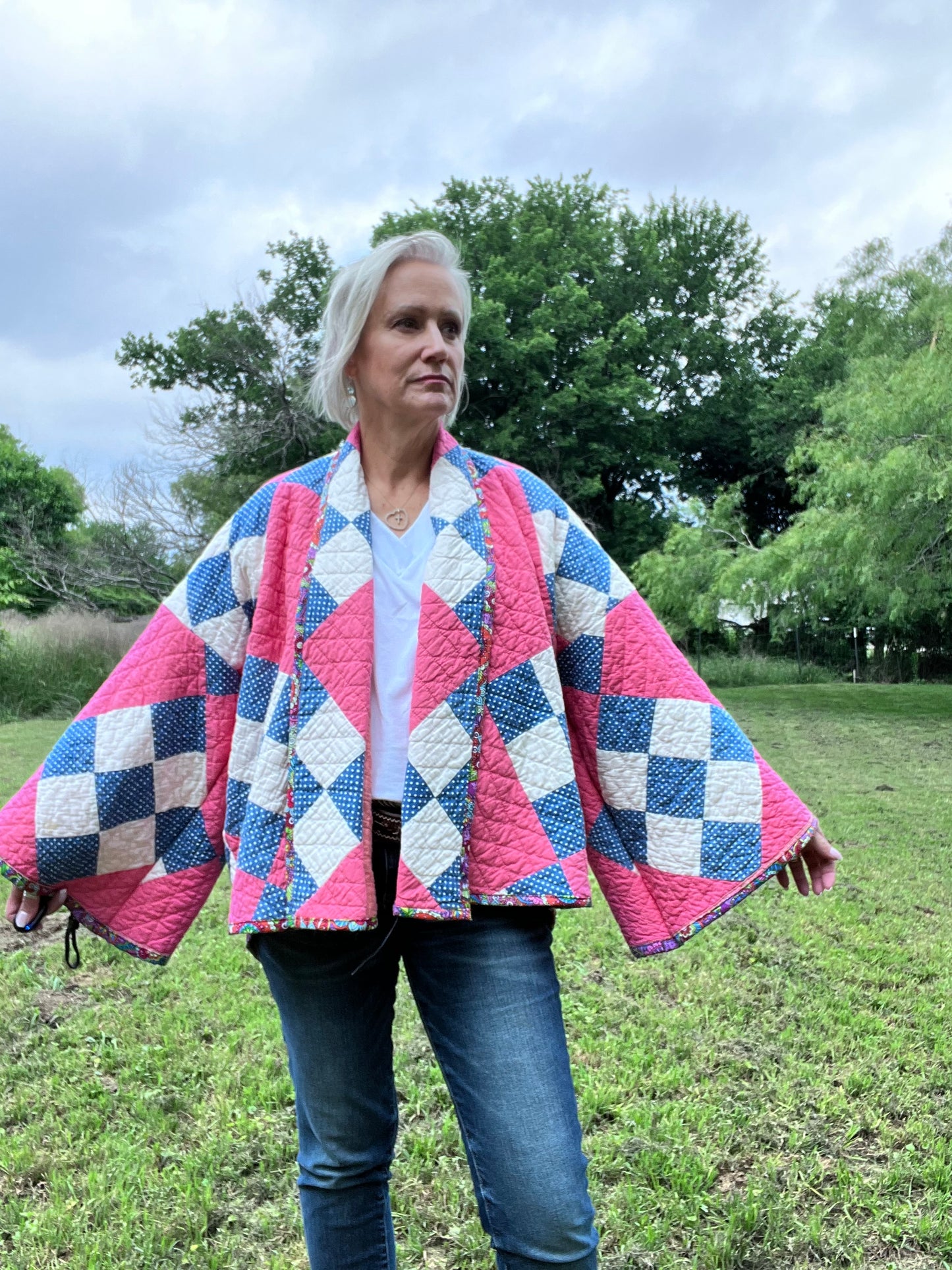 Magenta Hot Pink 9 Patch Quilt Jacket, One Size Fits Most!