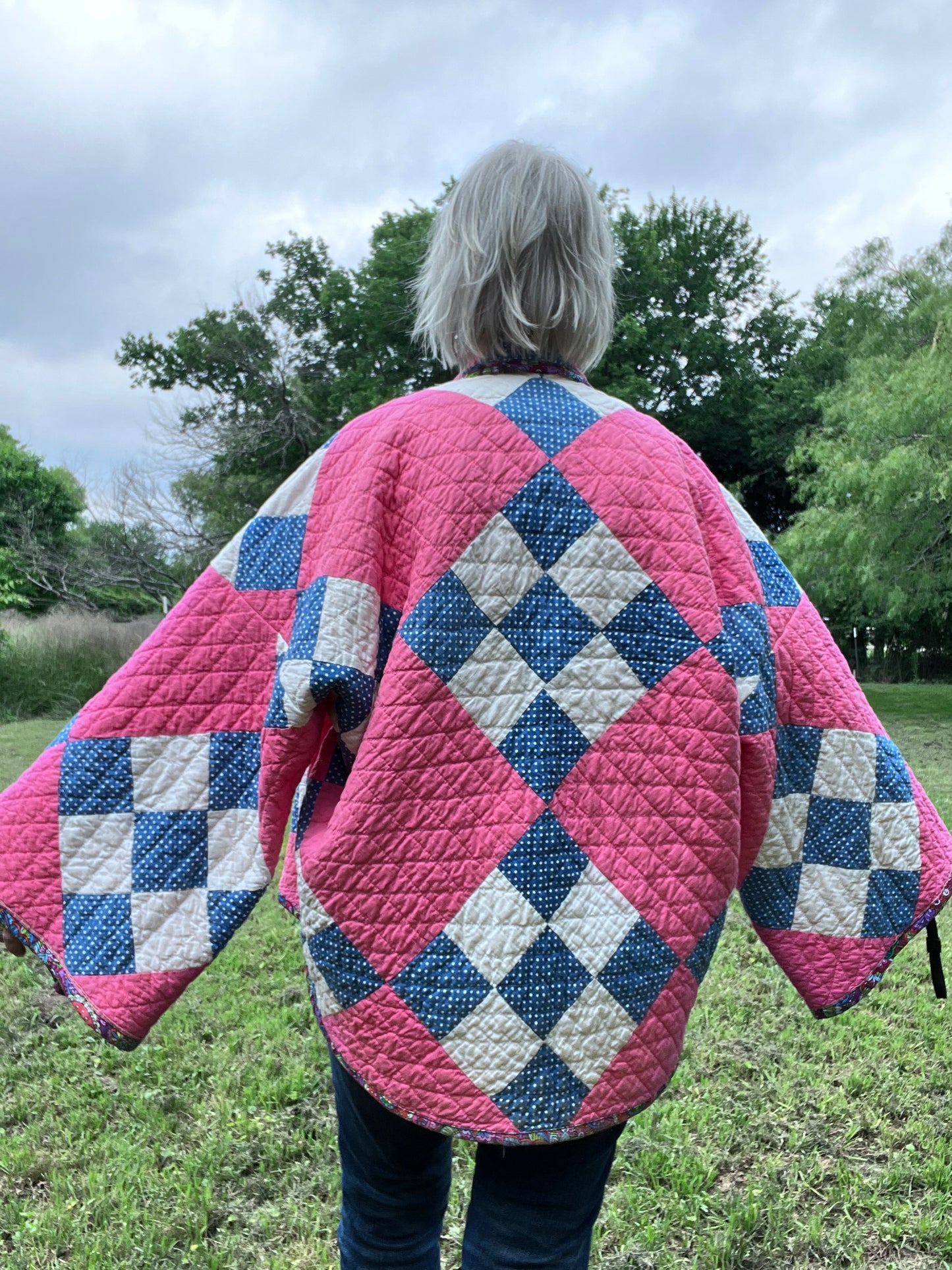 Magenta Hot Pink 9 Patch Quilt Jacket, One Size Fits Most!
