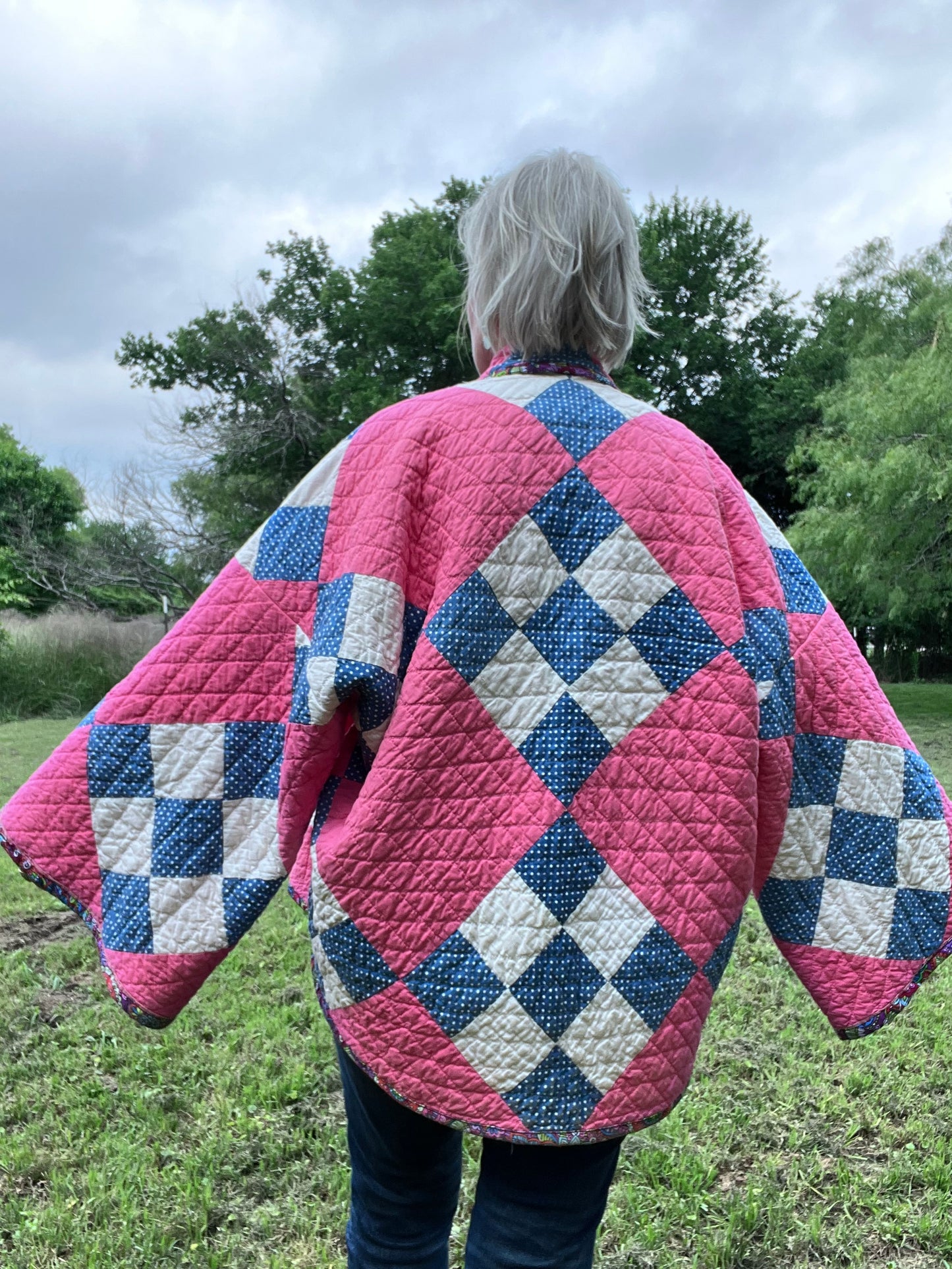 Magenta Hot Pink 9 Patch Quilt Jacket, One Size Fits Most!