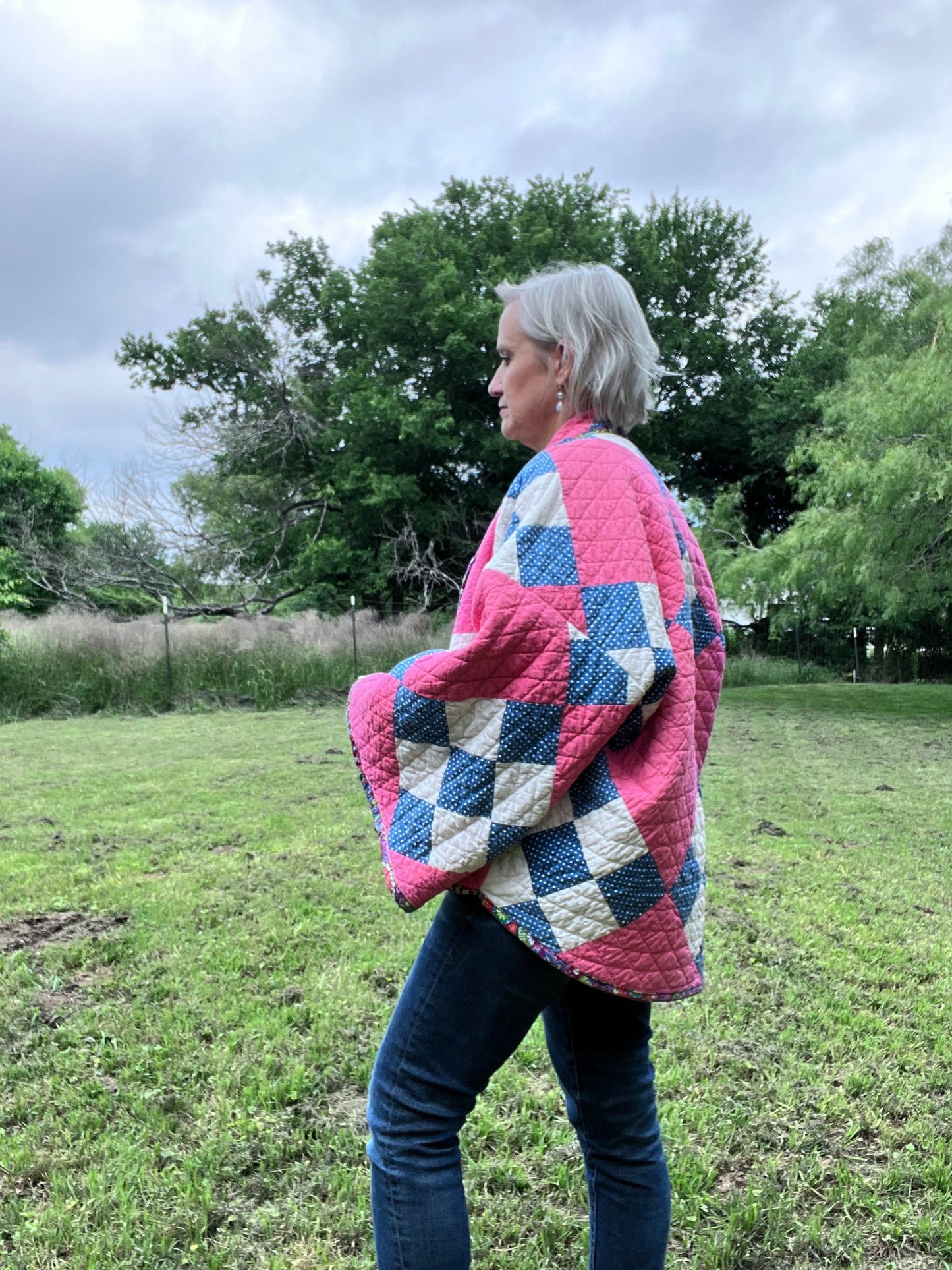 Magenta Hot Pink 9 Patch Quilt Jacket, One Size Fits Most!