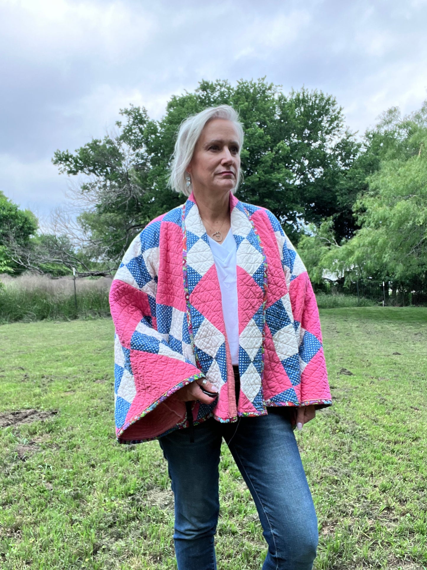 Magenta Hot Pink 9 Patch Quilt Jacket, One Size Fits Most!