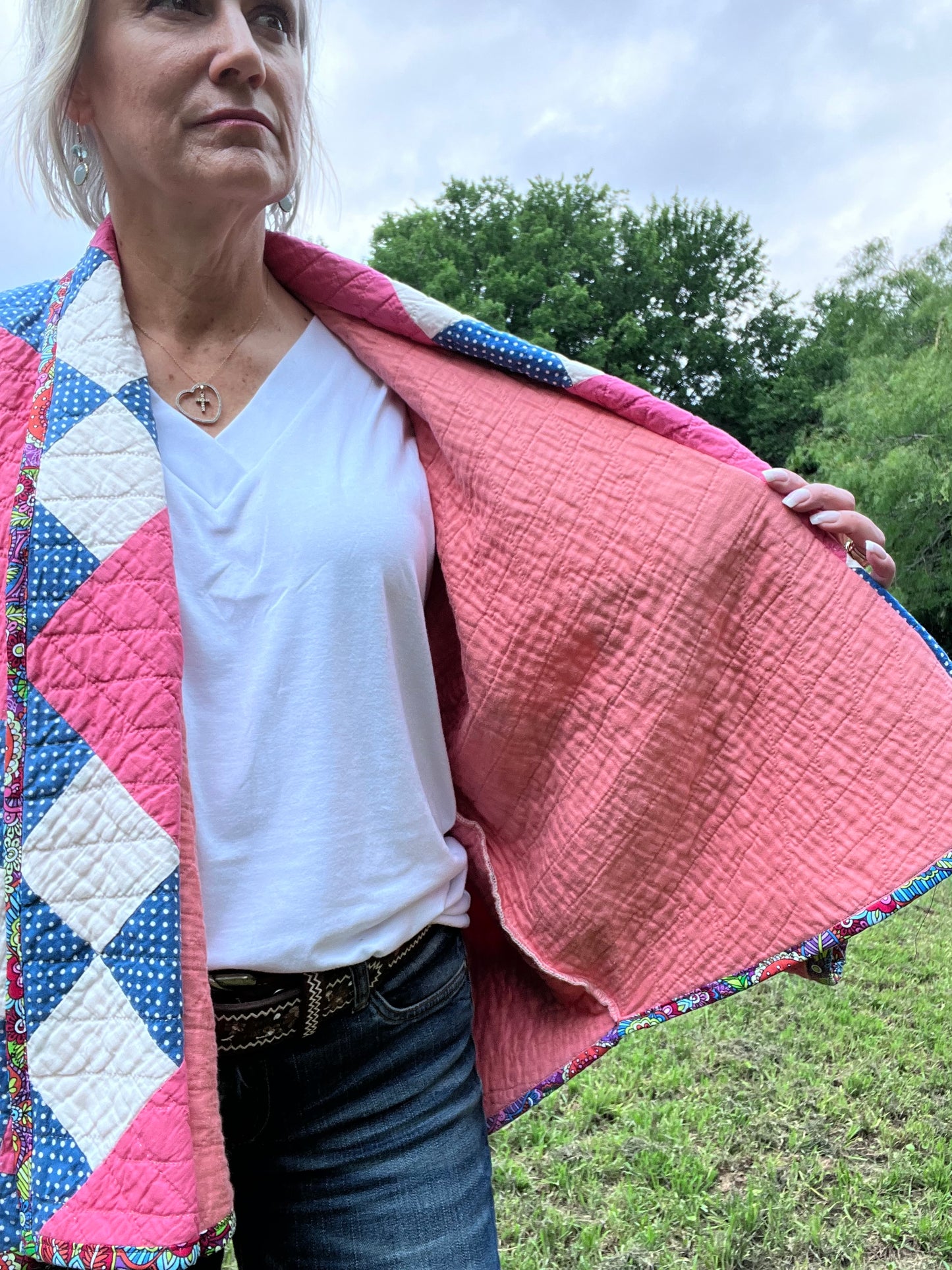 Magenta Hot Pink 9 Patch Quilt Jacket, One Size Fits Most!