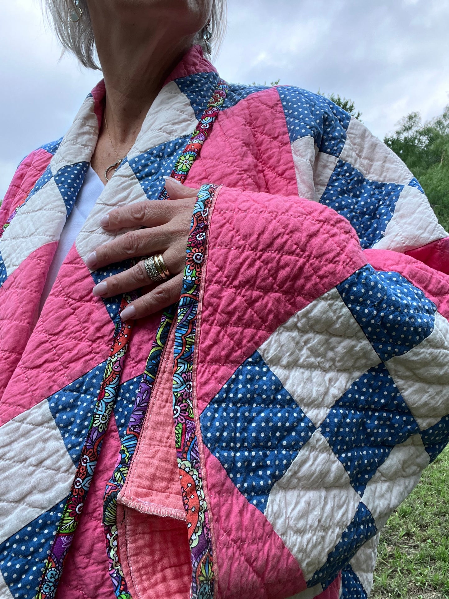 Magenta Hot Pink 9 Patch Quilt Jacket, One Size Fits Most!