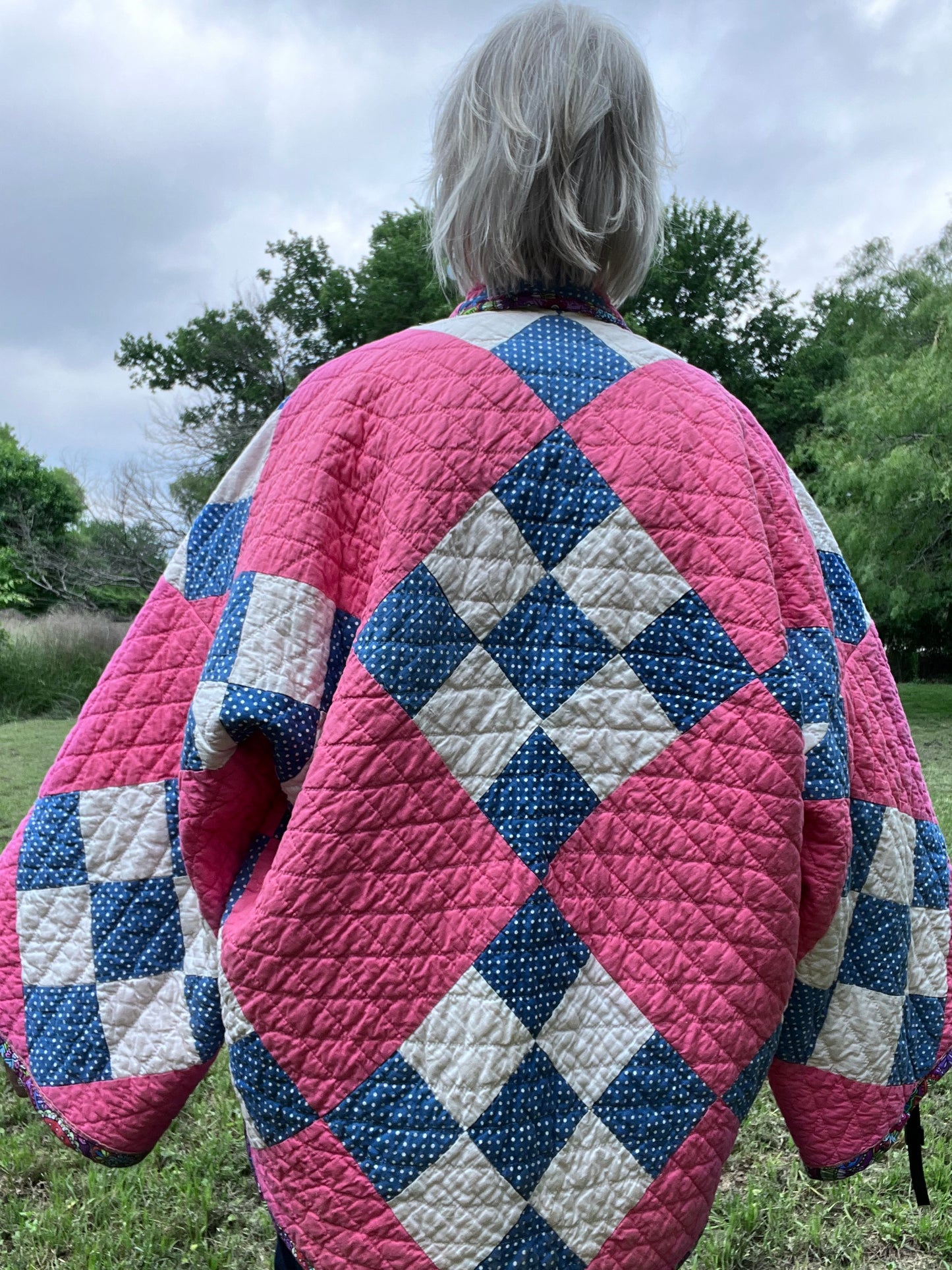 Magenta Hot Pink 9 Patch Quilt Jacket, One Size Fits Most!