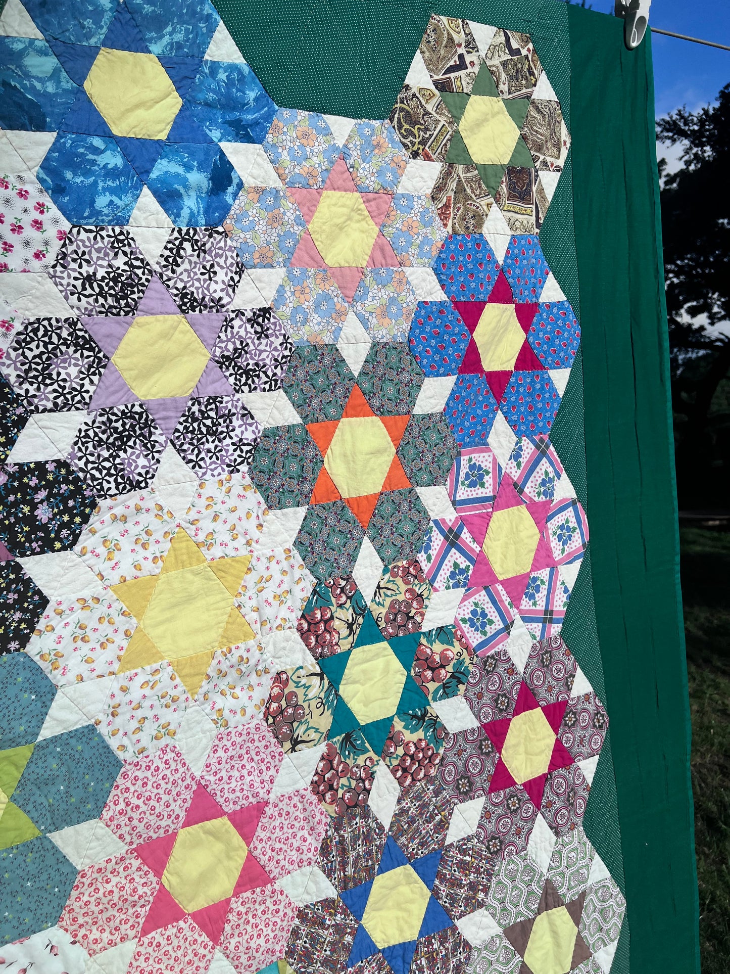 Gorgeous Vintage Quilt featuring Star of the West Block in a Floral Design