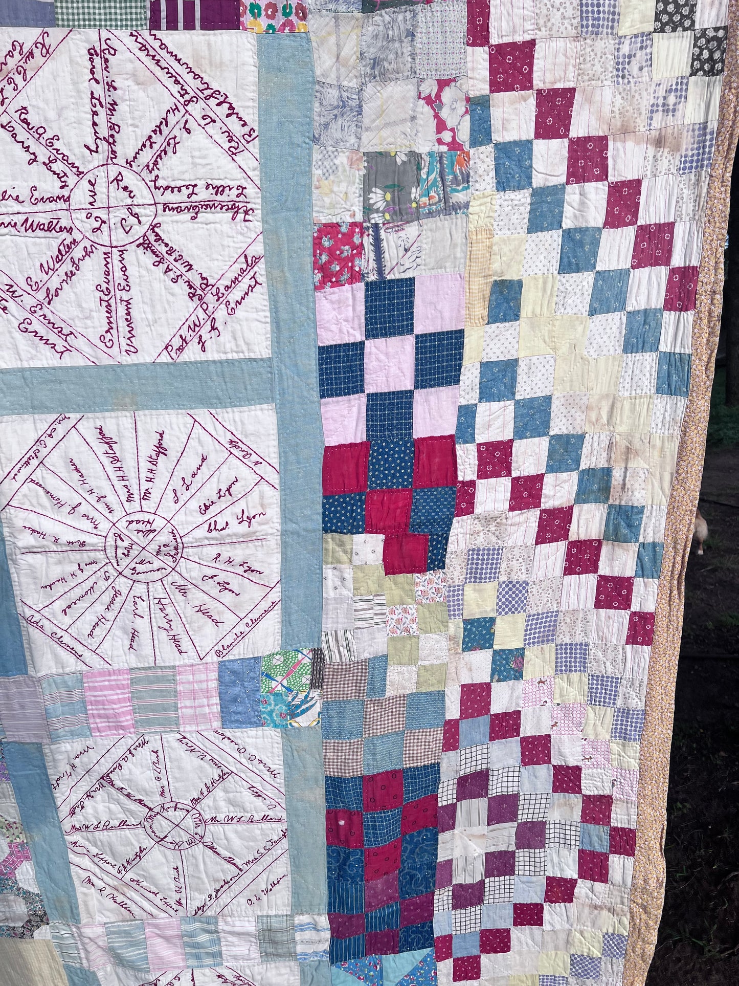 What an incredible piece of community textile history! A fascinating "Sampler" Signature/Friendship Quilt.