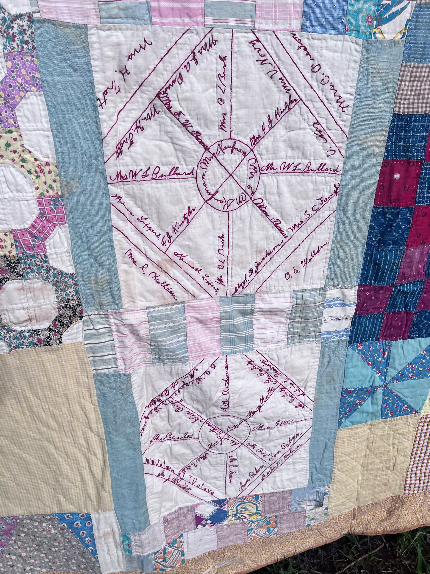 What an incredible piece of community textile history! A fascinating "Sampler" Signature/Friendship Quilt.