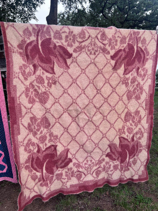 Vintage All-Wool Famous Holland Tulip Trade Blanket by Orr Felt & Blanket Co. GORGEOUS!