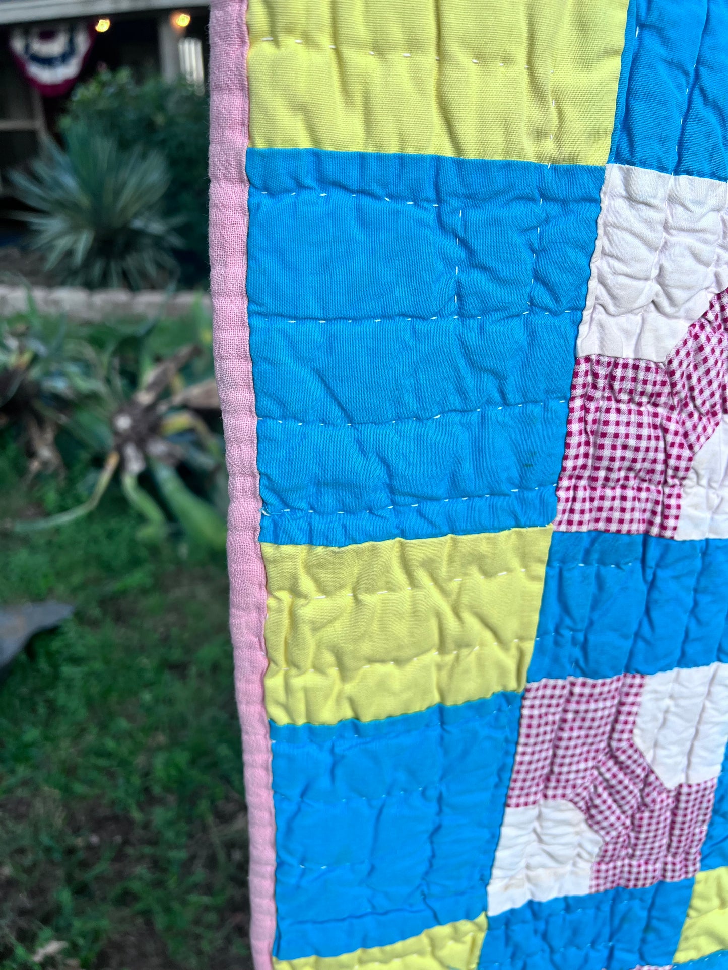 Iconic Vintage Bowtie Quilt in R,W & B while integrating a feedsack backing - Gorgeous!