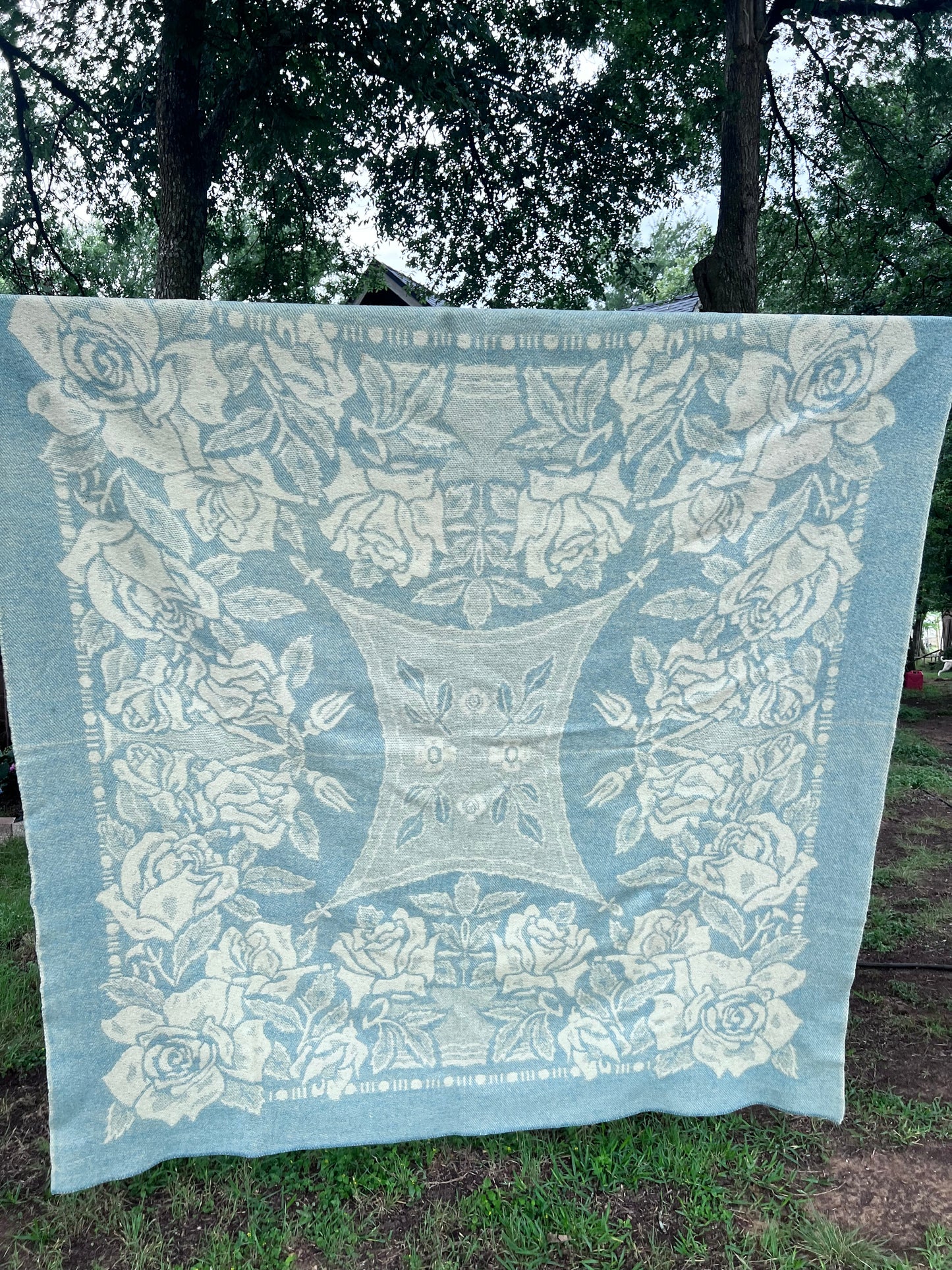 Romantic and Beautiful Mid-Century Golden Dawn All Wool Reversible Blanket