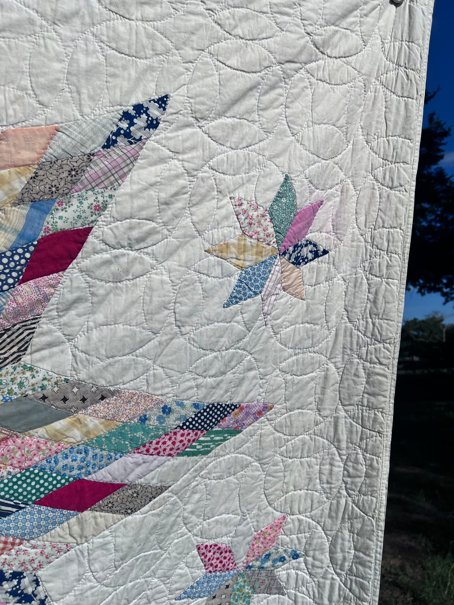 Pristine Excellent Feedsack Scrappy Lone Star Vintage Quilt