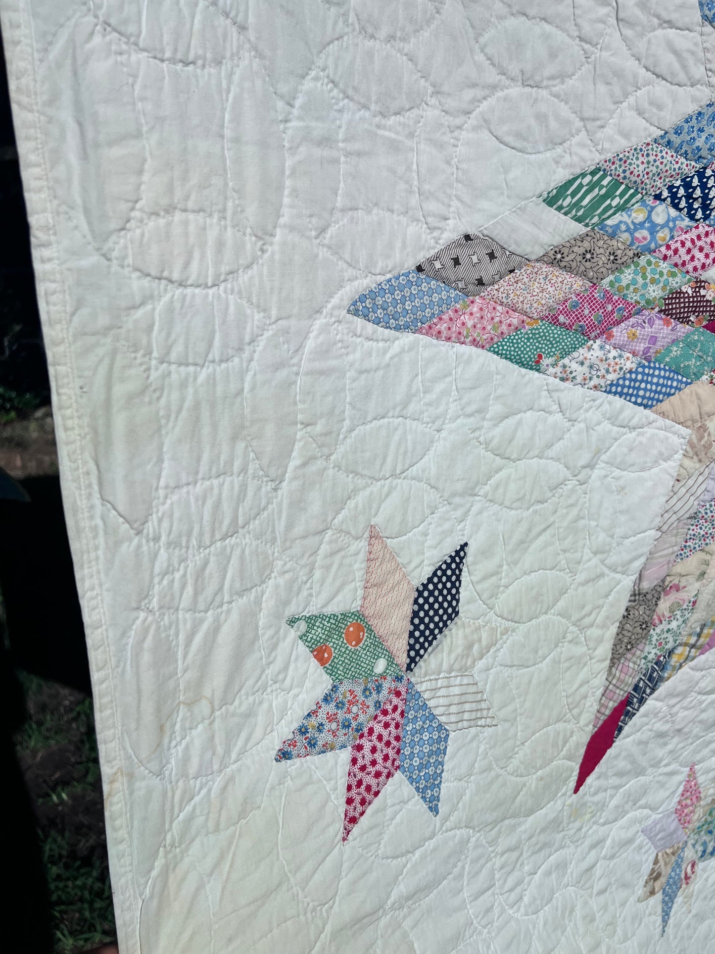 Pristine Excellent Feedsack Scrappy Lone Star Vintage Quilt