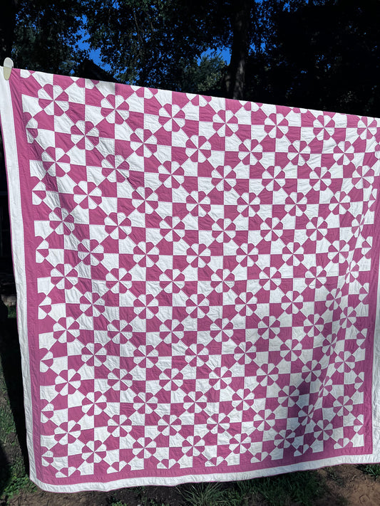 Dizzying, masterfully executed geometric puzzle Pinwheel/Windmill Vintage Quilt