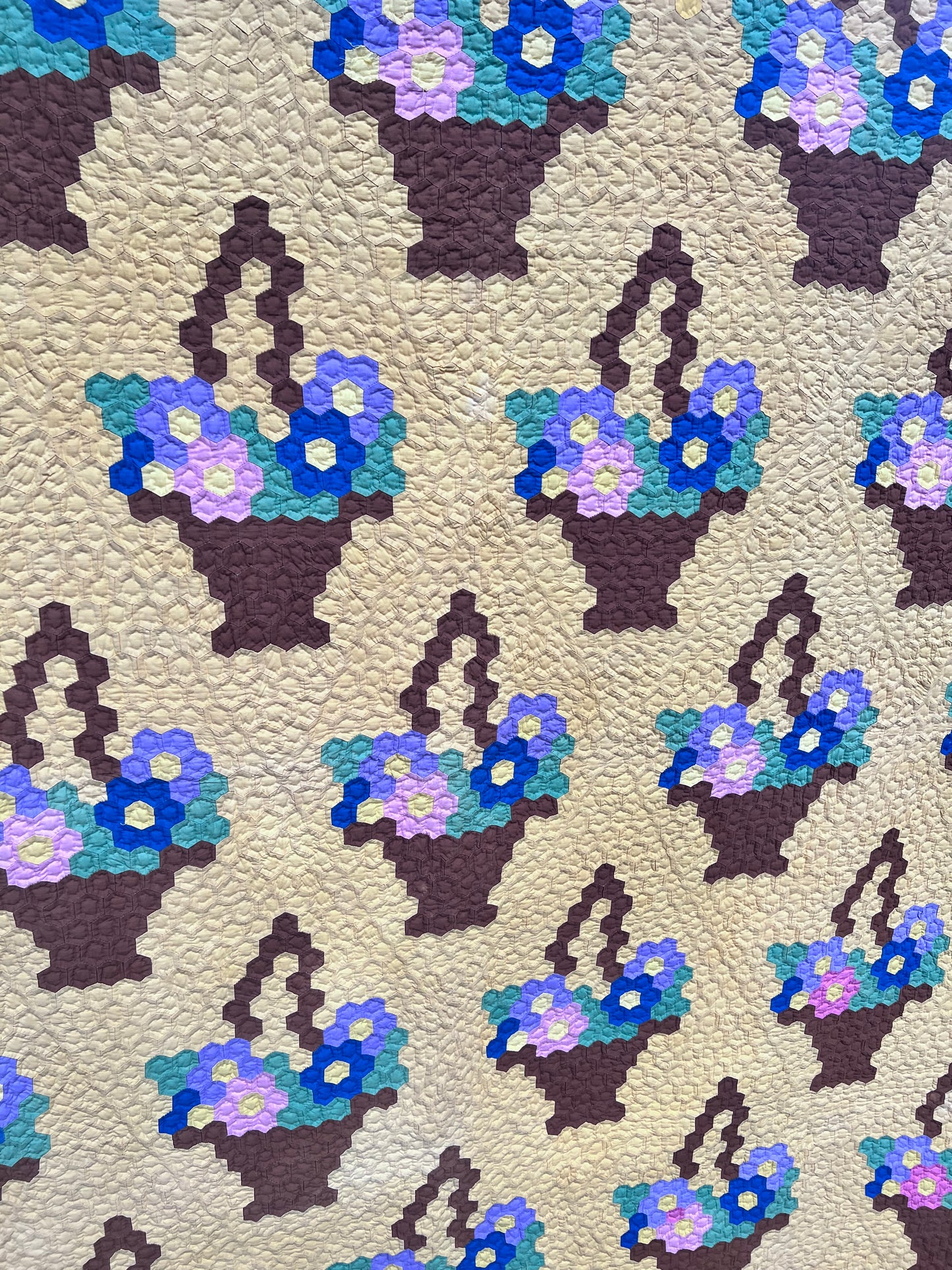 Masterpiece Vintage Grandmother's Flower Garden Basket Vintage Quilt