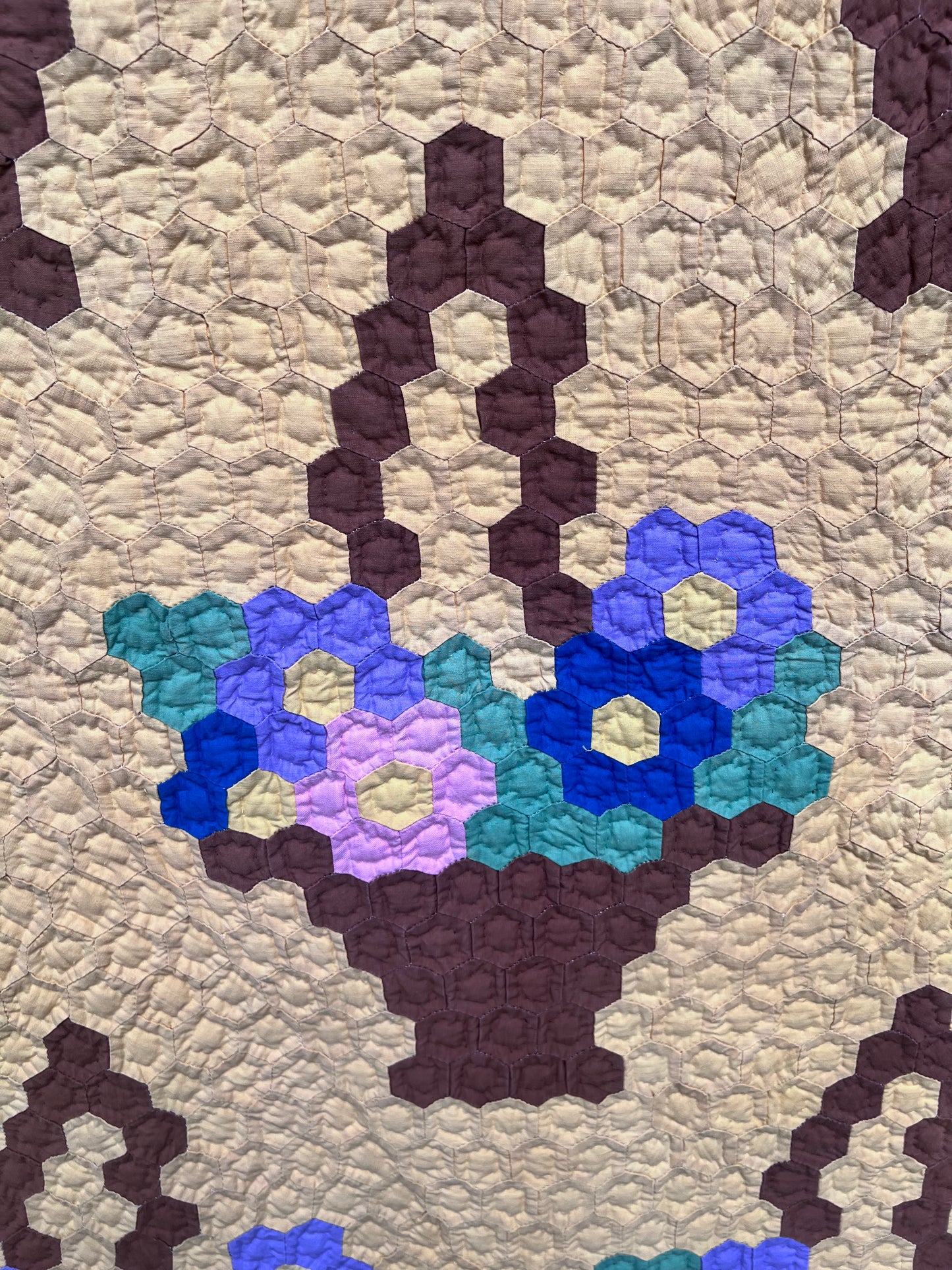 Masterpiece Vintage Grandmother's Flower Garden Basket Vintage Quilt