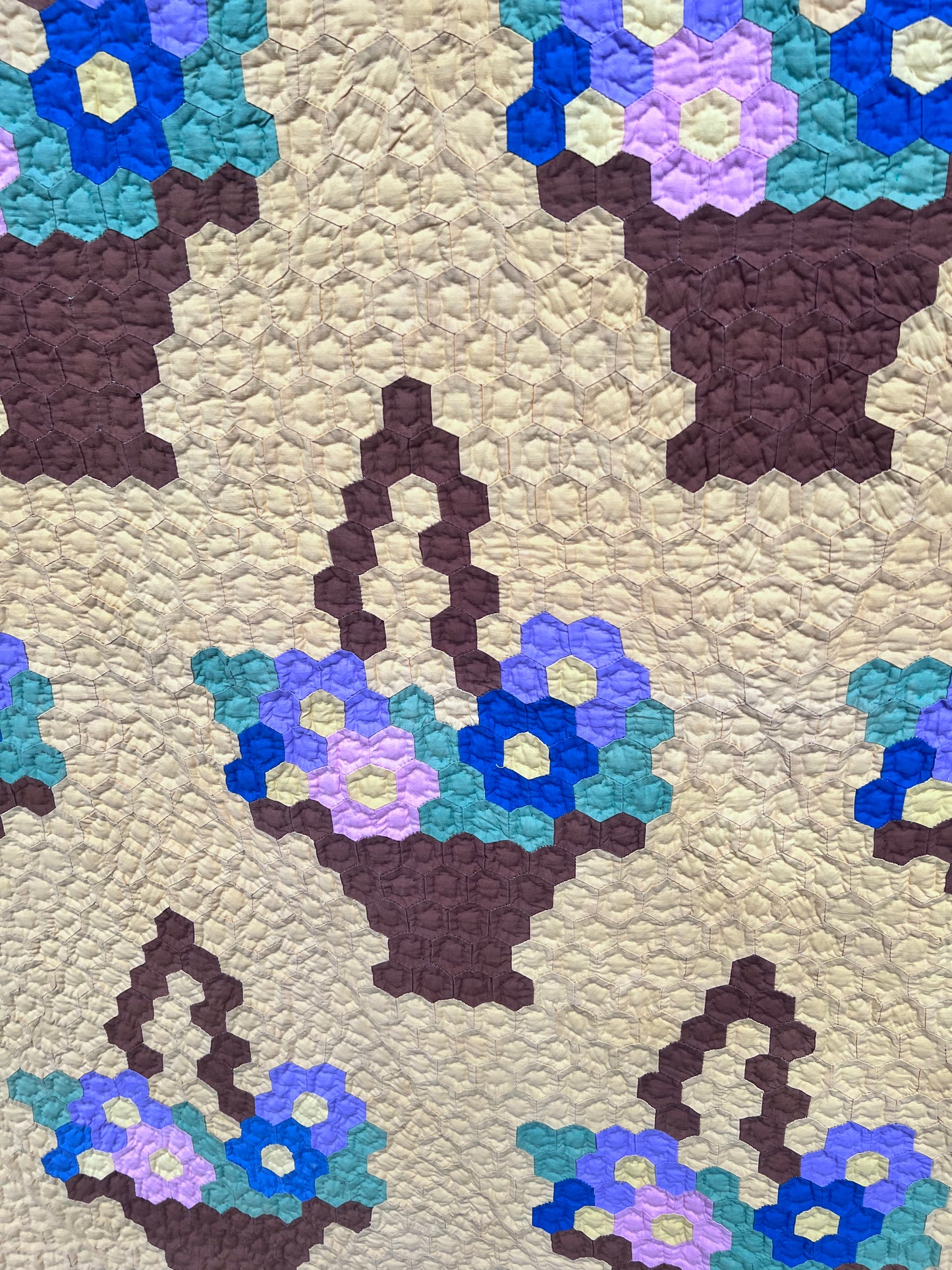 Masterpiece Vintage Grandmother's Flower Garden Basket Vintage Quilt