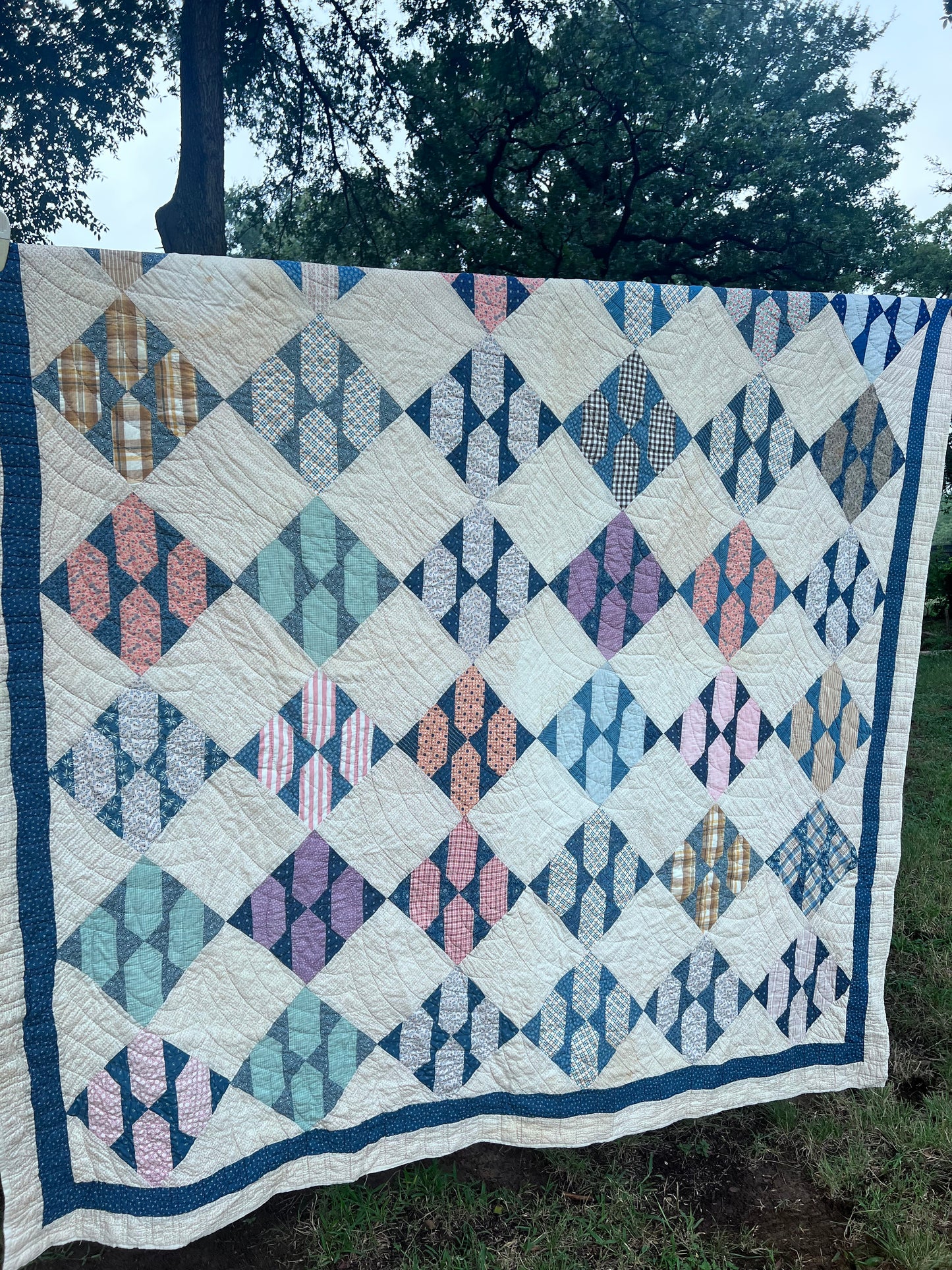 Beautiful Thin Cactus Basket Quilt in Jewel Tones CA WWII era Vintage Quilt