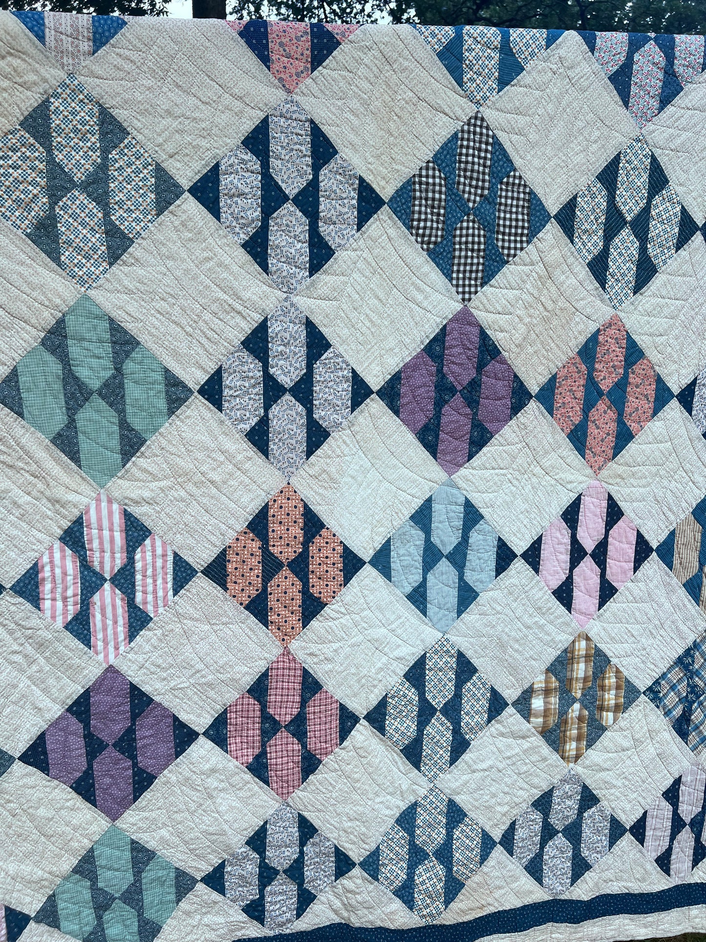 Beautiful Thin Cactus Basket Quilt in Jewel Tones CA WWII era Vintage Quilt