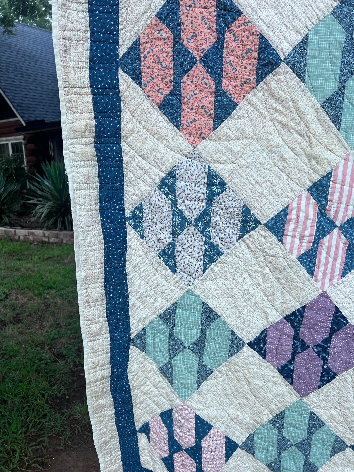 Beautiful Thin Cactus Basket Quilt in Jewel Tones CA WWII era Vintage Quilt