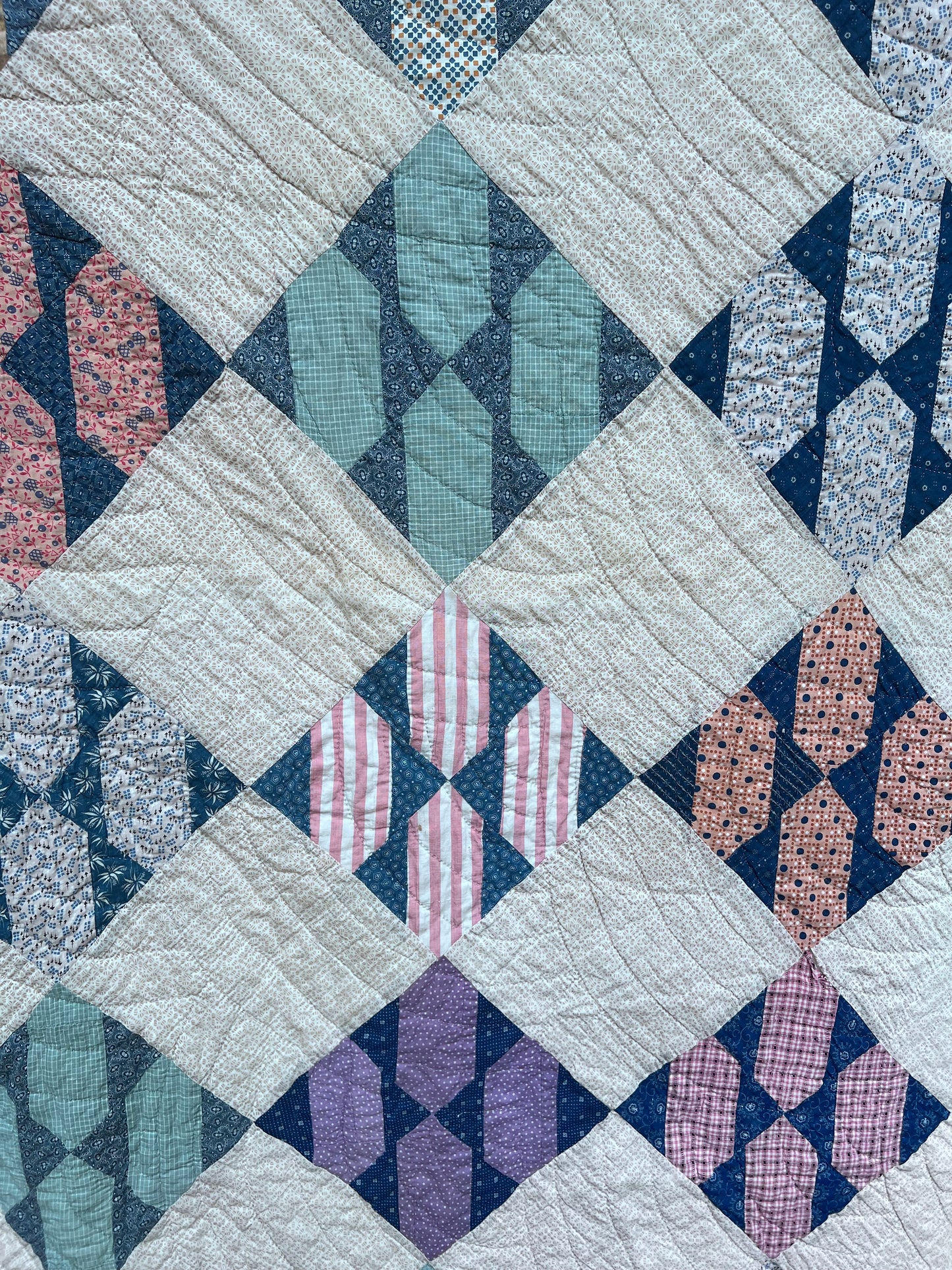 Beautiful Thin Cactus Basket Quilt in Jewel Tones CA WWII era Vintage Quilt