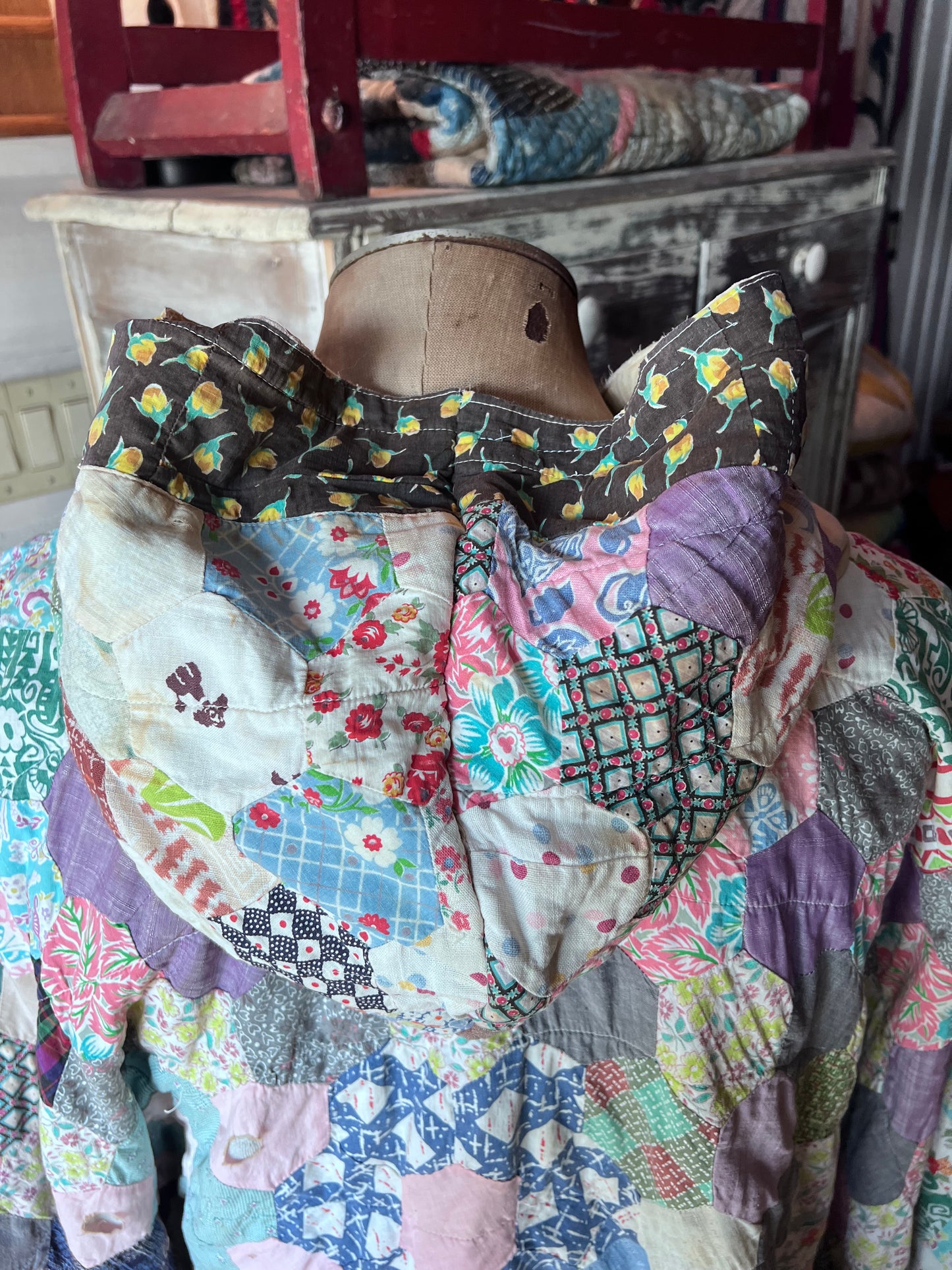 Beautiful Hexi Hand Stitched Quilt Made into A Poncho or Cape