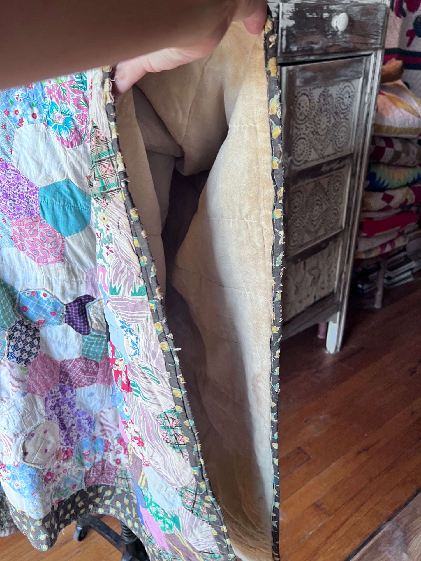 Beautiful Hexi Hand Stitched Quilt Made into A Poncho or Cape