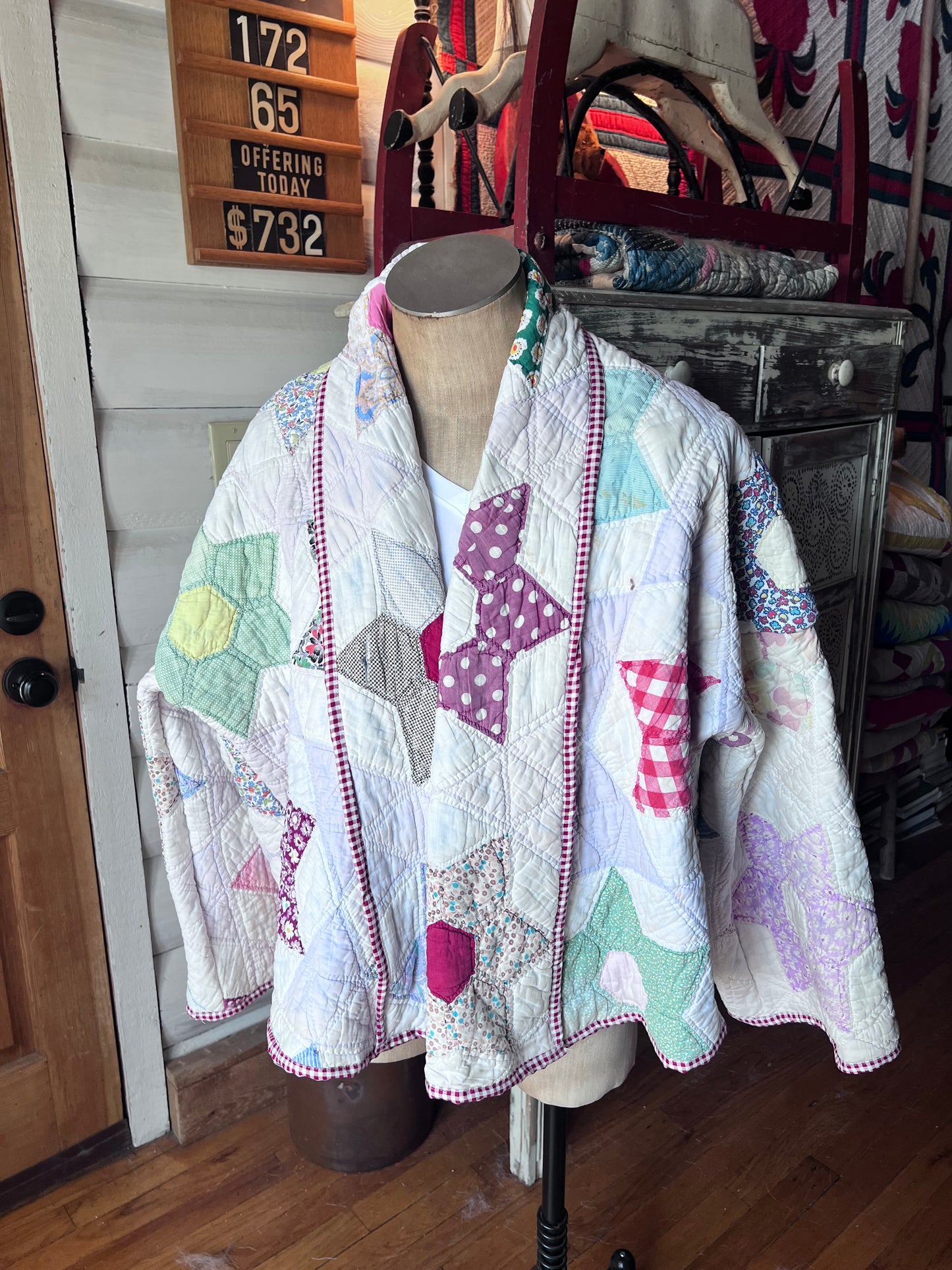 Stunning Star Vintage Handstitched Quilt Jacket or Coat in our Lucy Design