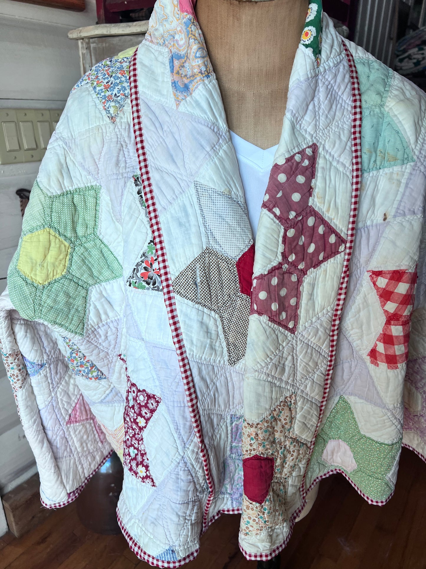 Stunning Star Vintage Handstitched Quilt Jacket or Coat in our Lucy Design