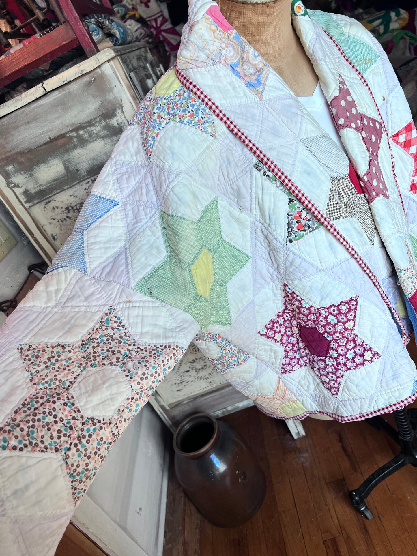 Stunning Star Vintage Handstitched Quilt Jacket or Coat in our Lucy Design