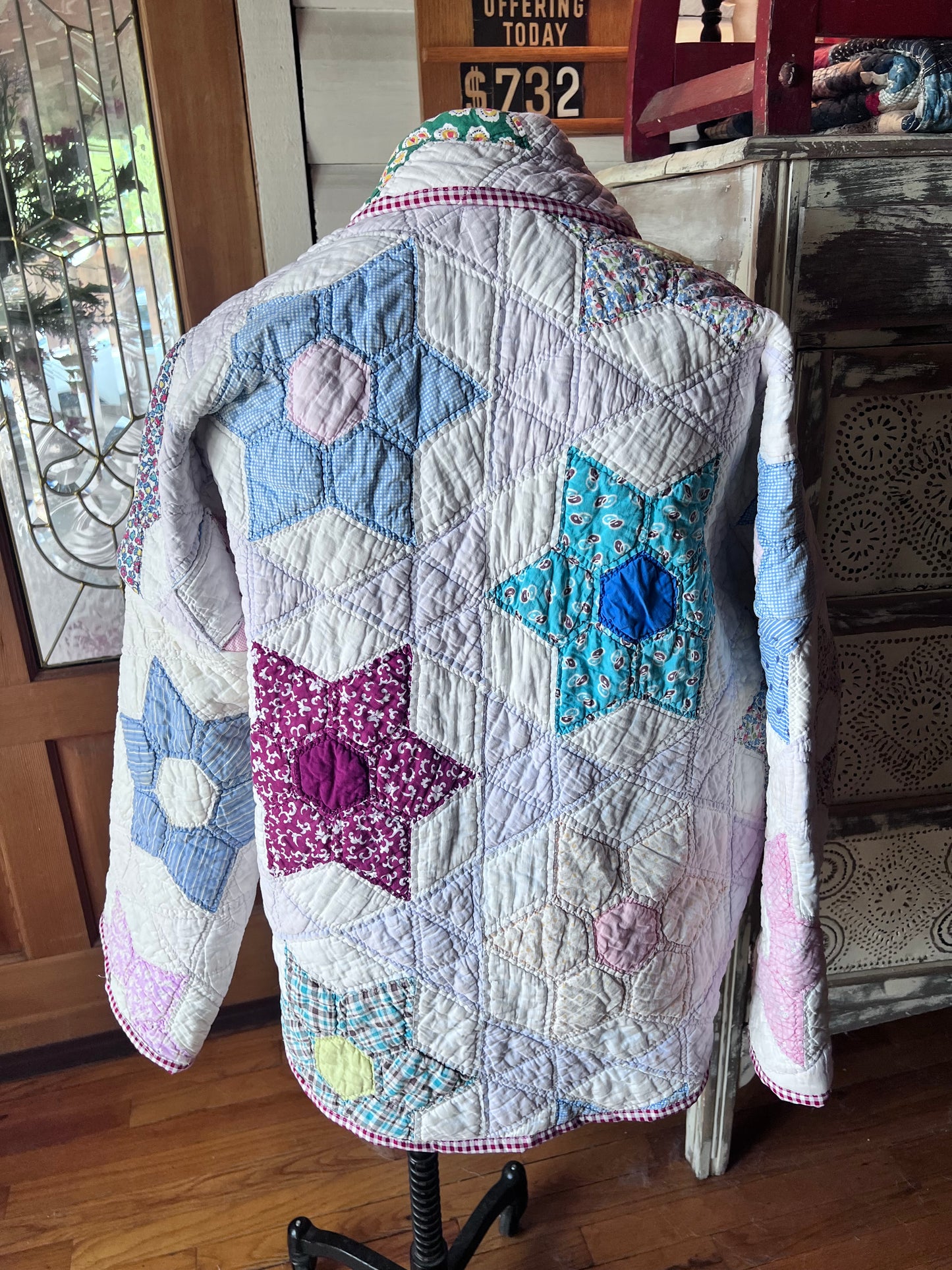 Stunning Star Vintage Handstitched Quilt Jacket or Coat in our Lucy Design