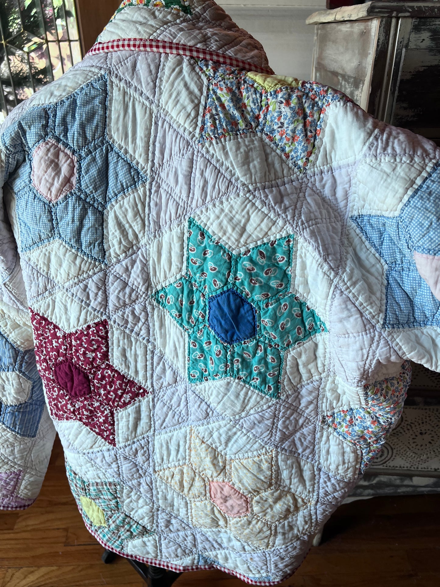Stunning Star Vintage Handstitched Quilt Jacket or Coat in our Lucy Design