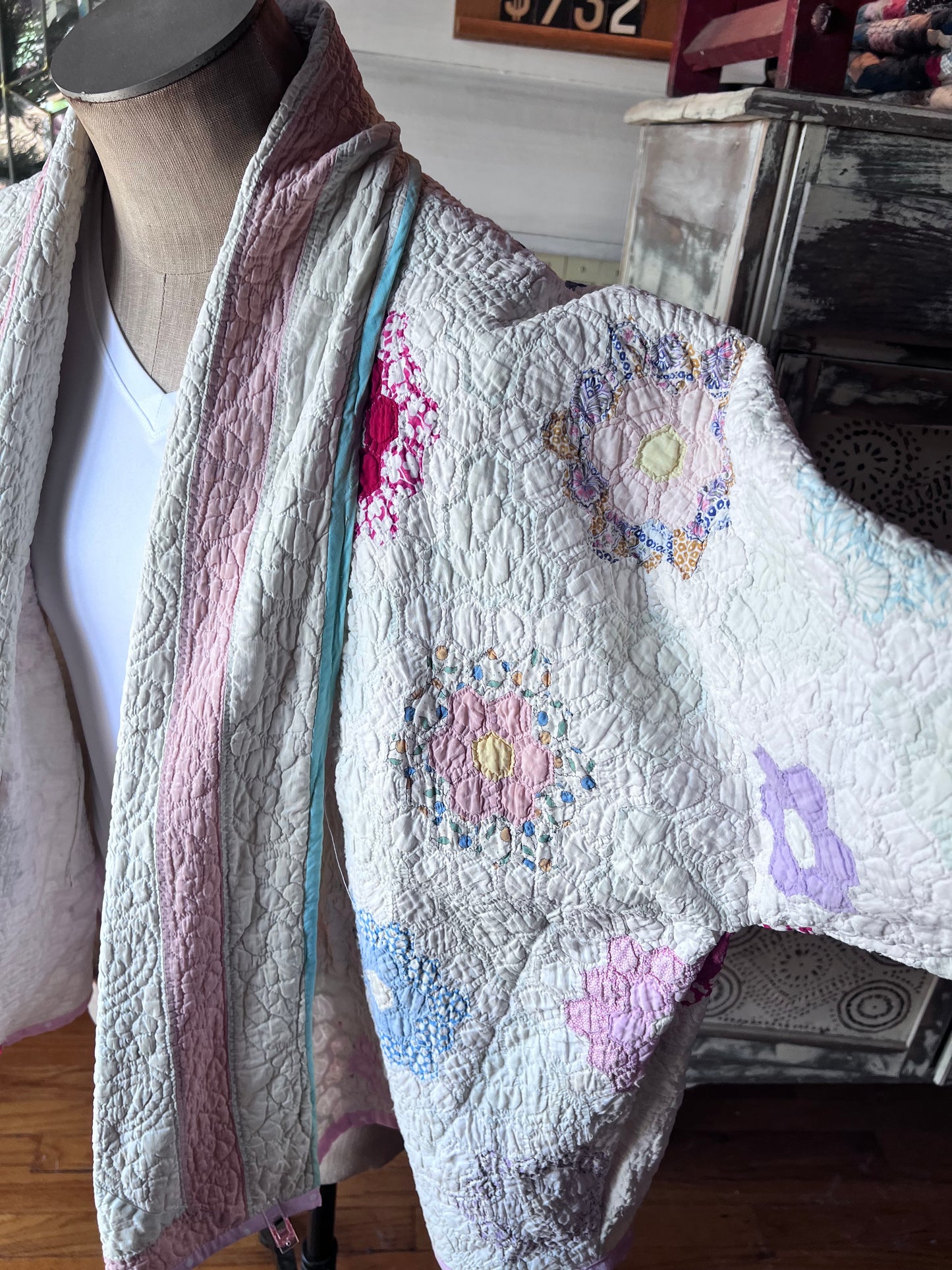 Grandmother's Flower Garden Glorious Quilt Jacket in our Lucy Design