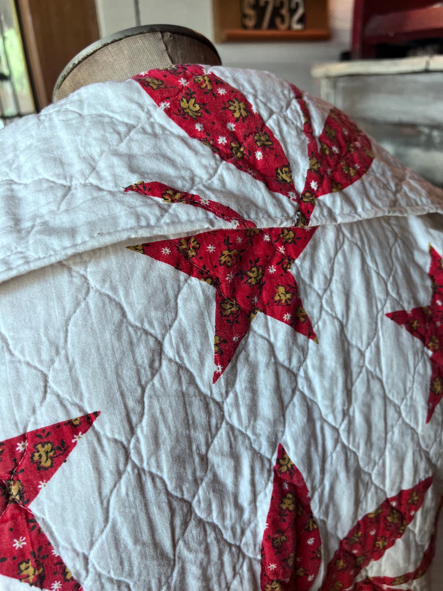 Wrap yourself in American heritage with this stunning Duster, crafted from a cherished vintage eagle Americana quilt
