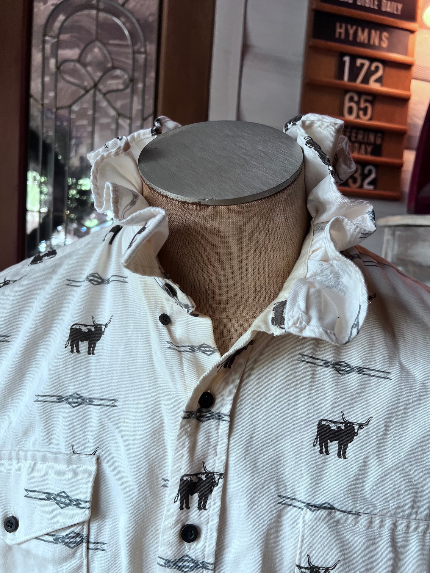 Upcycled Men's Shirt Made for Feminine Style and One of a Kind Sophistication - Long Horn