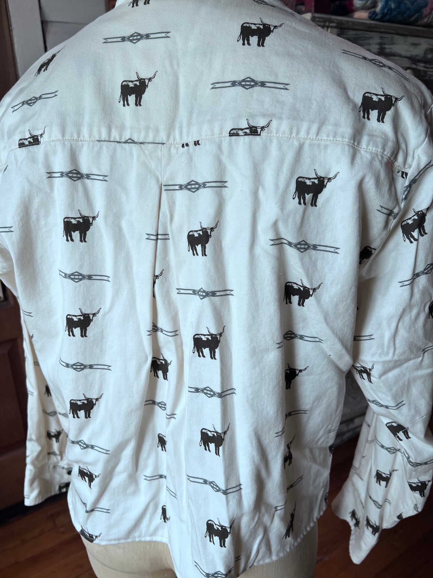 Upcycled Men's Shirt Made for Feminine Style and One of a Kind Sophistication - Long Horn