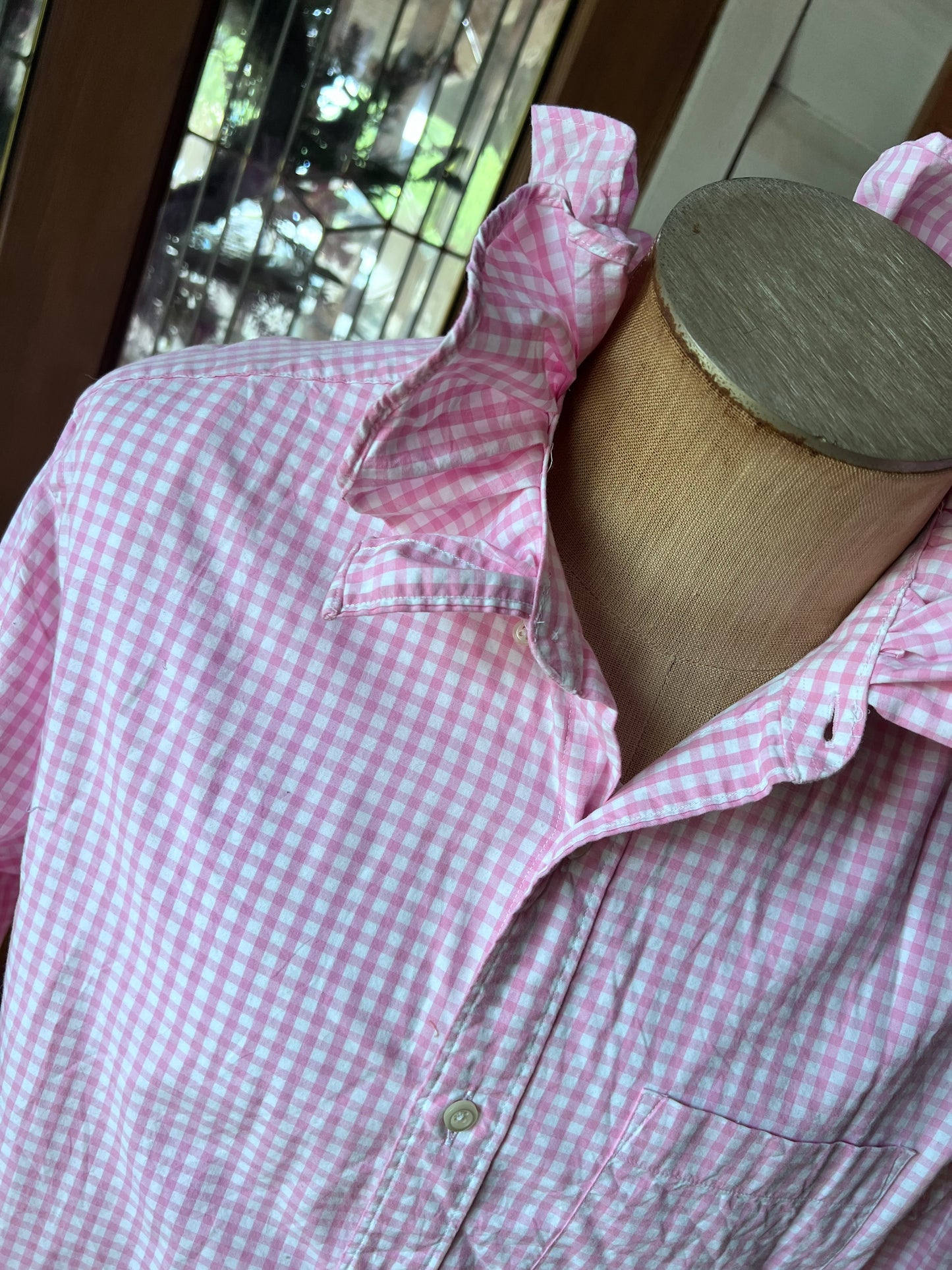 Upcycled Men's Shirt Made for Feminine Style and One of a Kind Sophistication - Pink gingham