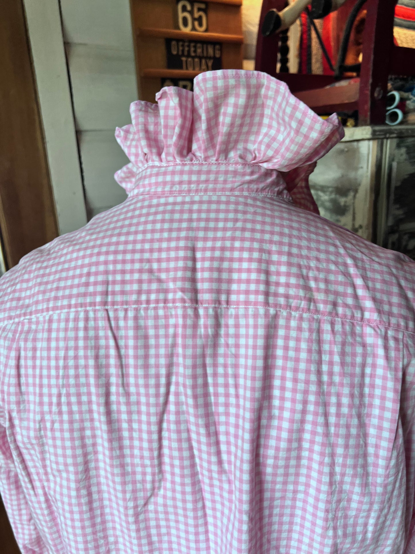 Upcycled Men's Shirt Made for Feminine Style and One of a Kind Sophistication - Pink gingham