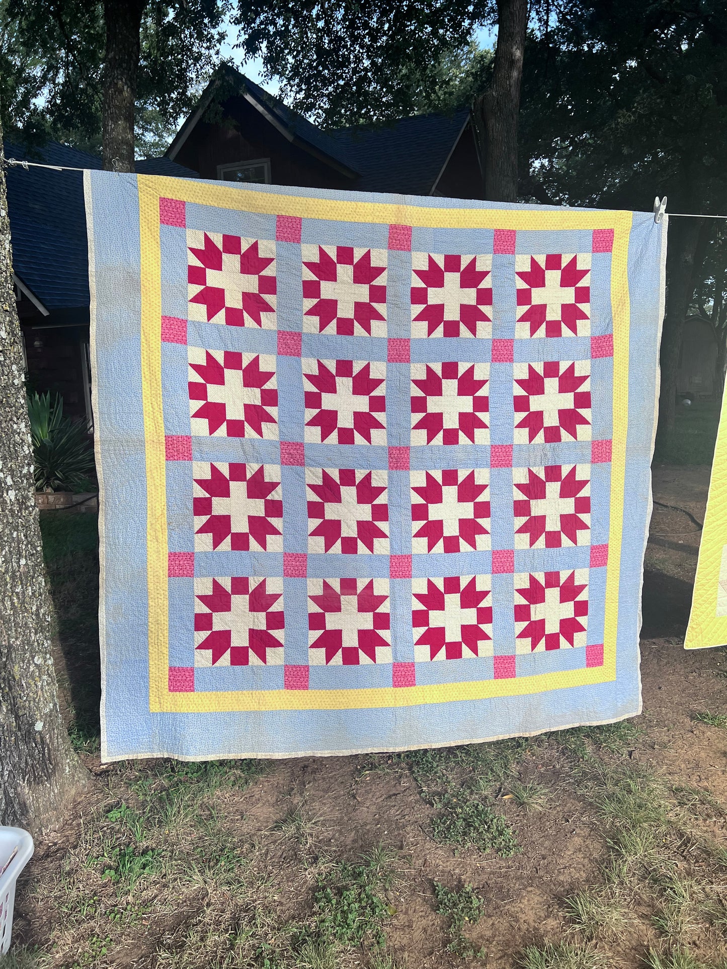 Exceptional Antique Cactus Basket Quilt - Hand quilted, stitched, and bounded - WOW!
