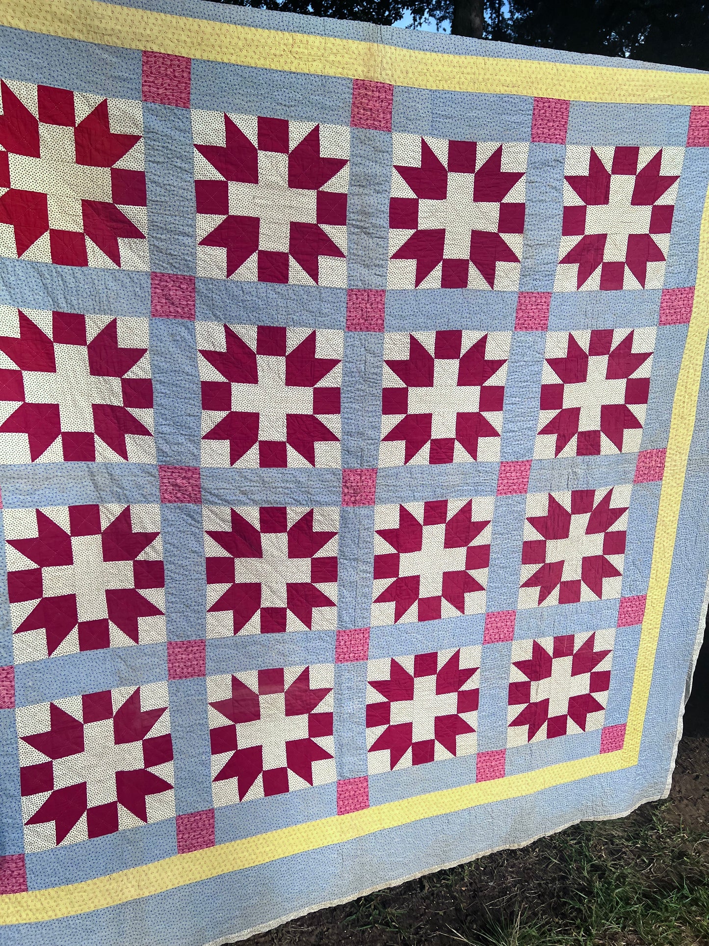 Exceptional Antique Cactus Basket Quilt - Hand quilted, stitched, and bounded - WOW!