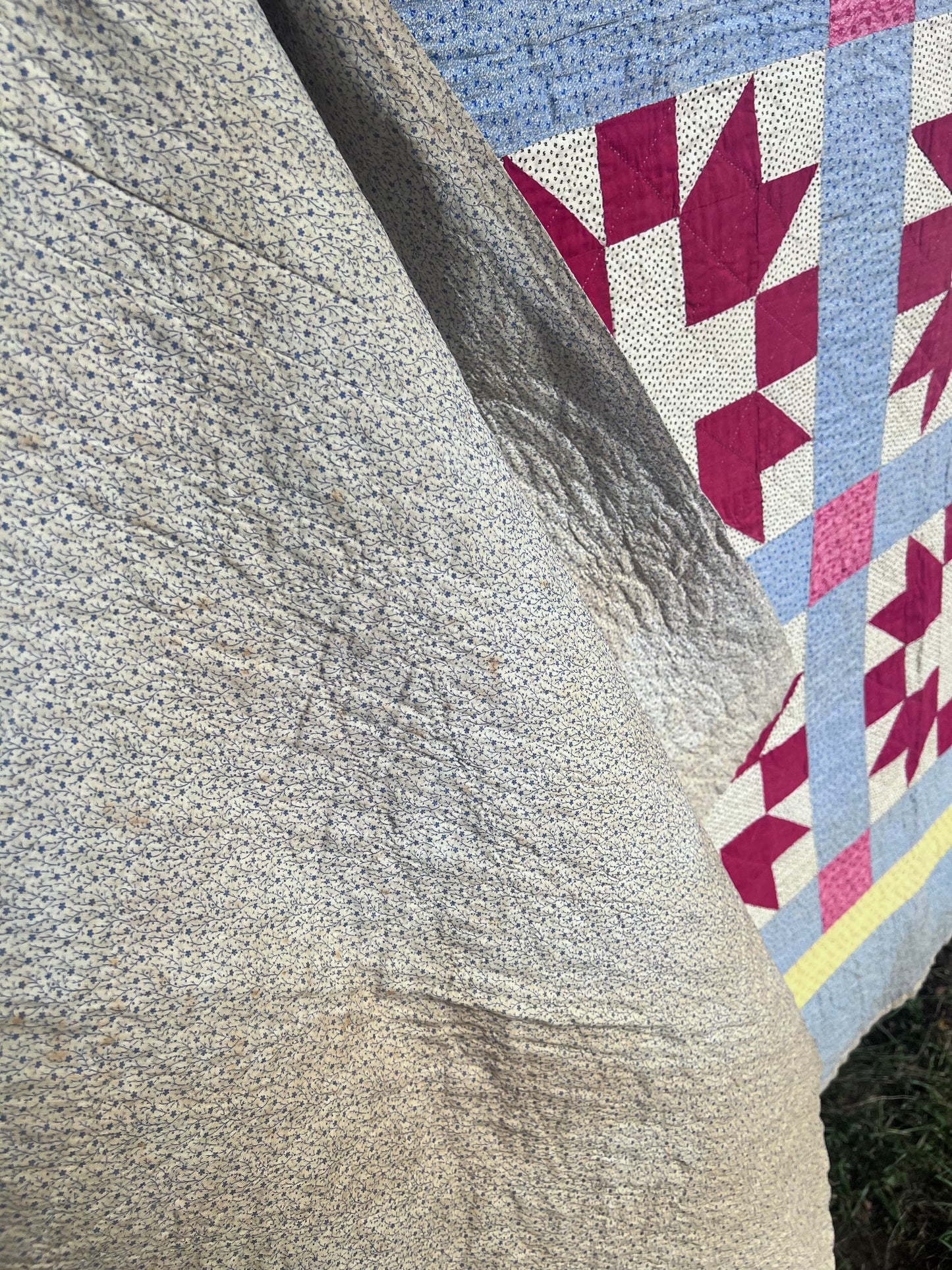 Exceptional Antique Cactus Basket Quilt - Hand quilted, stitched, and bounded - WOW!