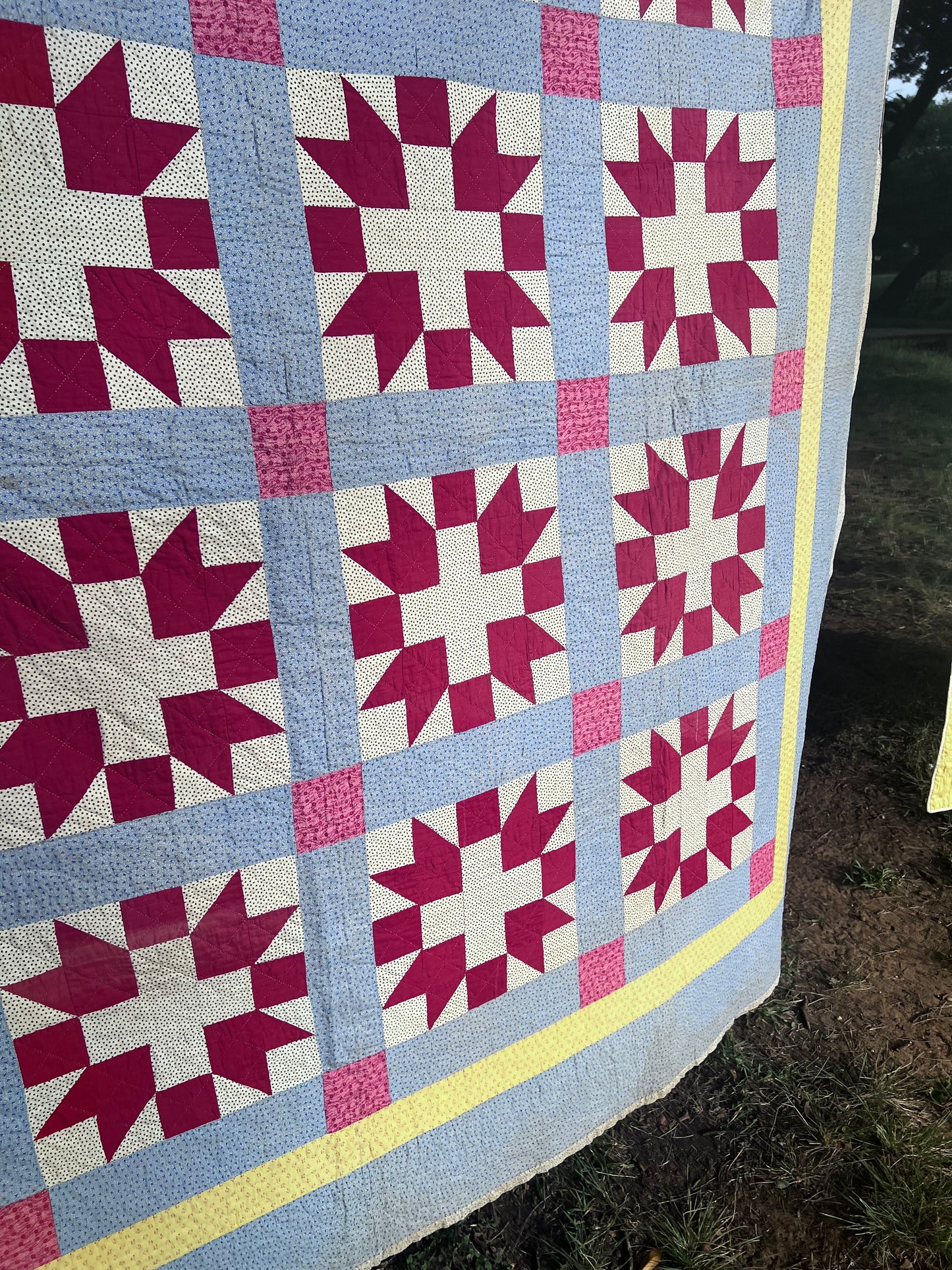 Exceptional Antique Cactus Basket Quilt - Hand quilted, stitched, and bounded - WOW!