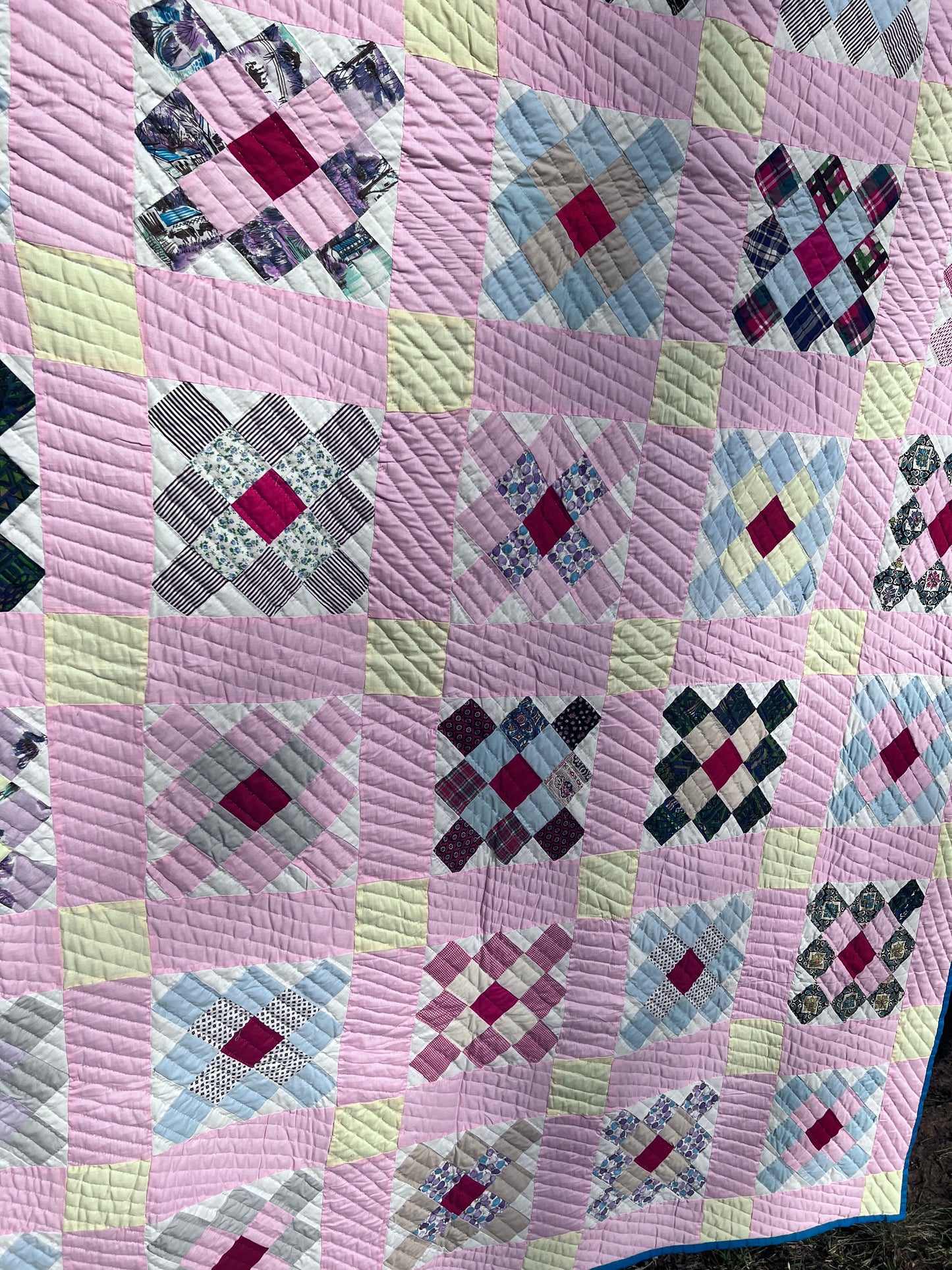 Gloriously Vibrant Vintage Single Irish Chain Quilt - Hand quilted, stitched and bound!