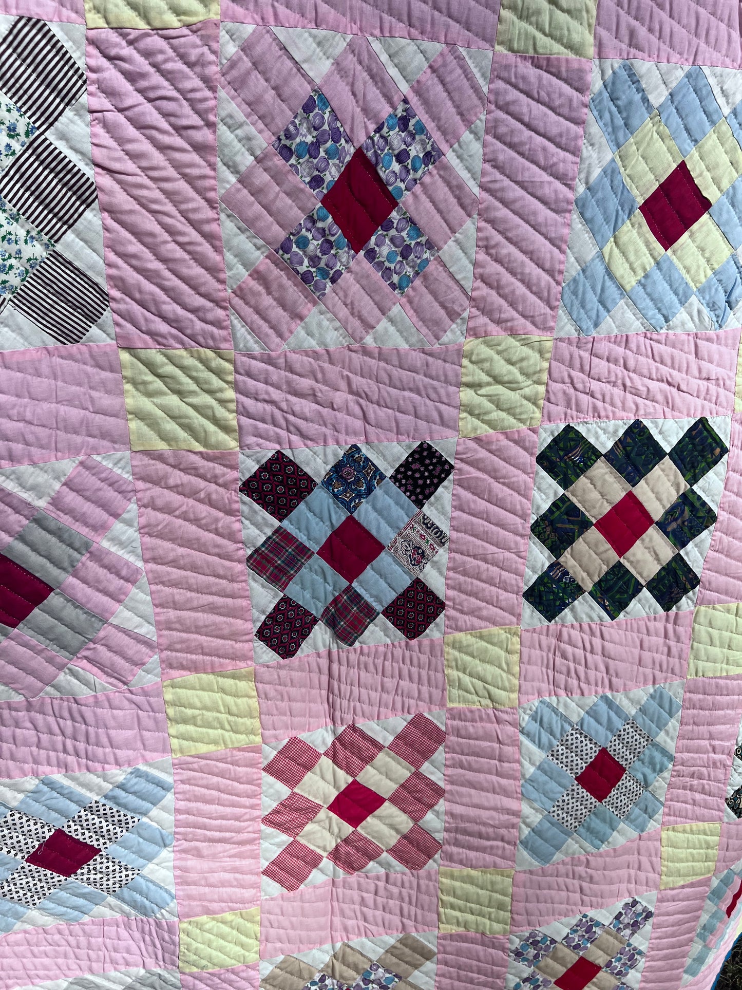 Gloriously Vibrant Vintage Single Irish Chain Quilt - Hand quilted, stitched and bound!