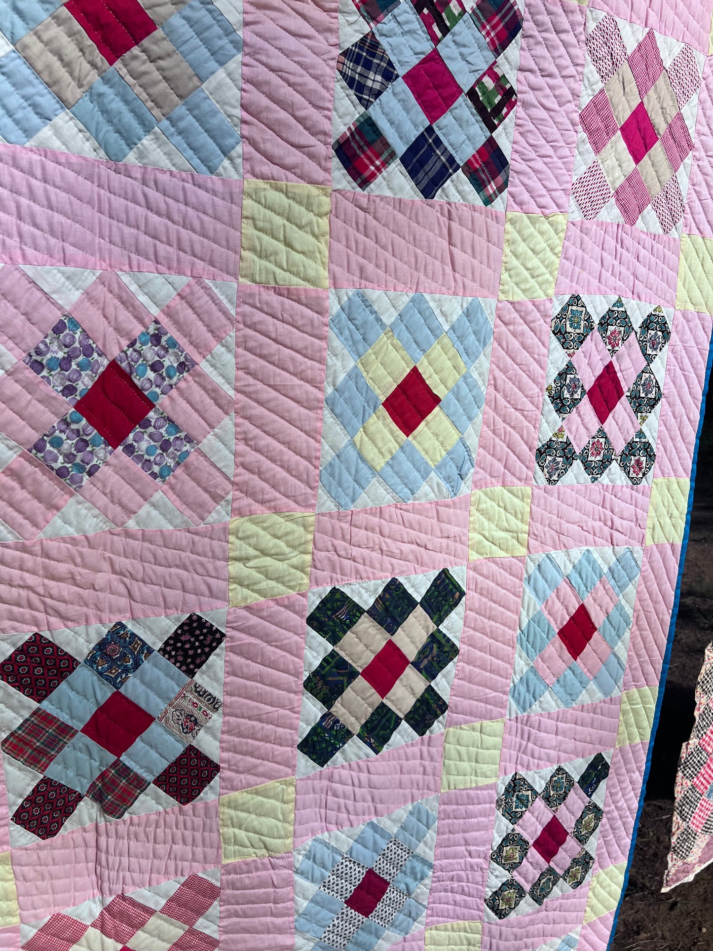 Gloriously Vibrant Vintage Single Irish Chain Quilt - Hand quilted, stitched and bound!